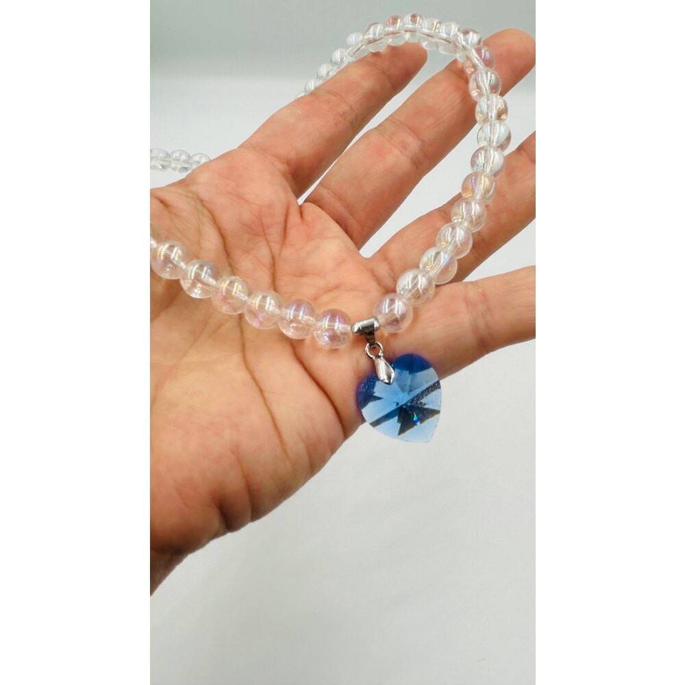 Heart Swarovski Kristal Taş Mavi Kalp Kolye