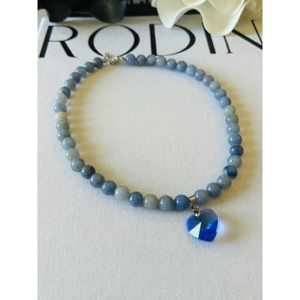 Aventurin Swarovski Kristal Taş Kalp Kolye
