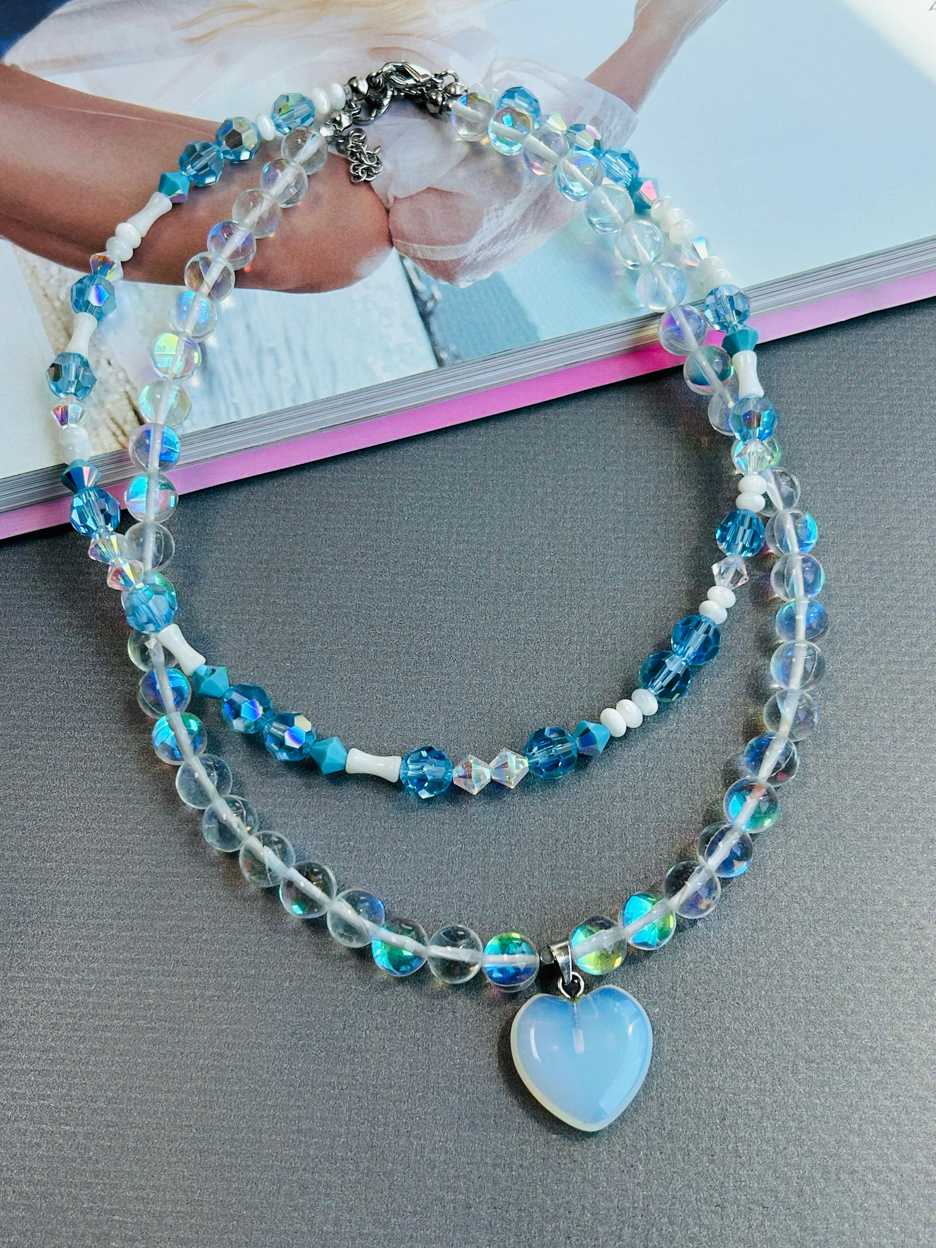 Mavi Swarovski Kristal Boncuk Mix Kolye