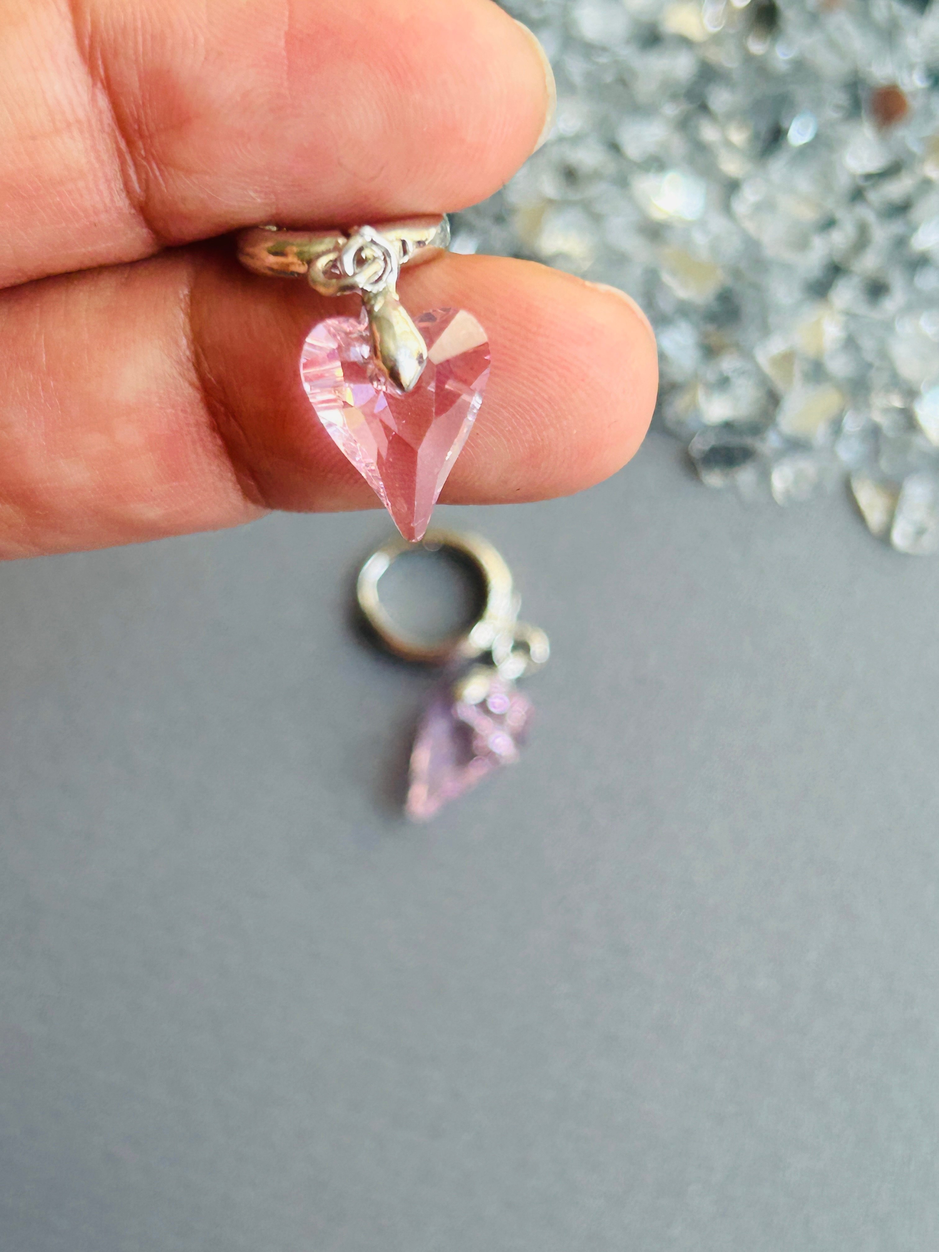 Pinky Mini Swarovski Kristal Taş Kalp Küpe Çift