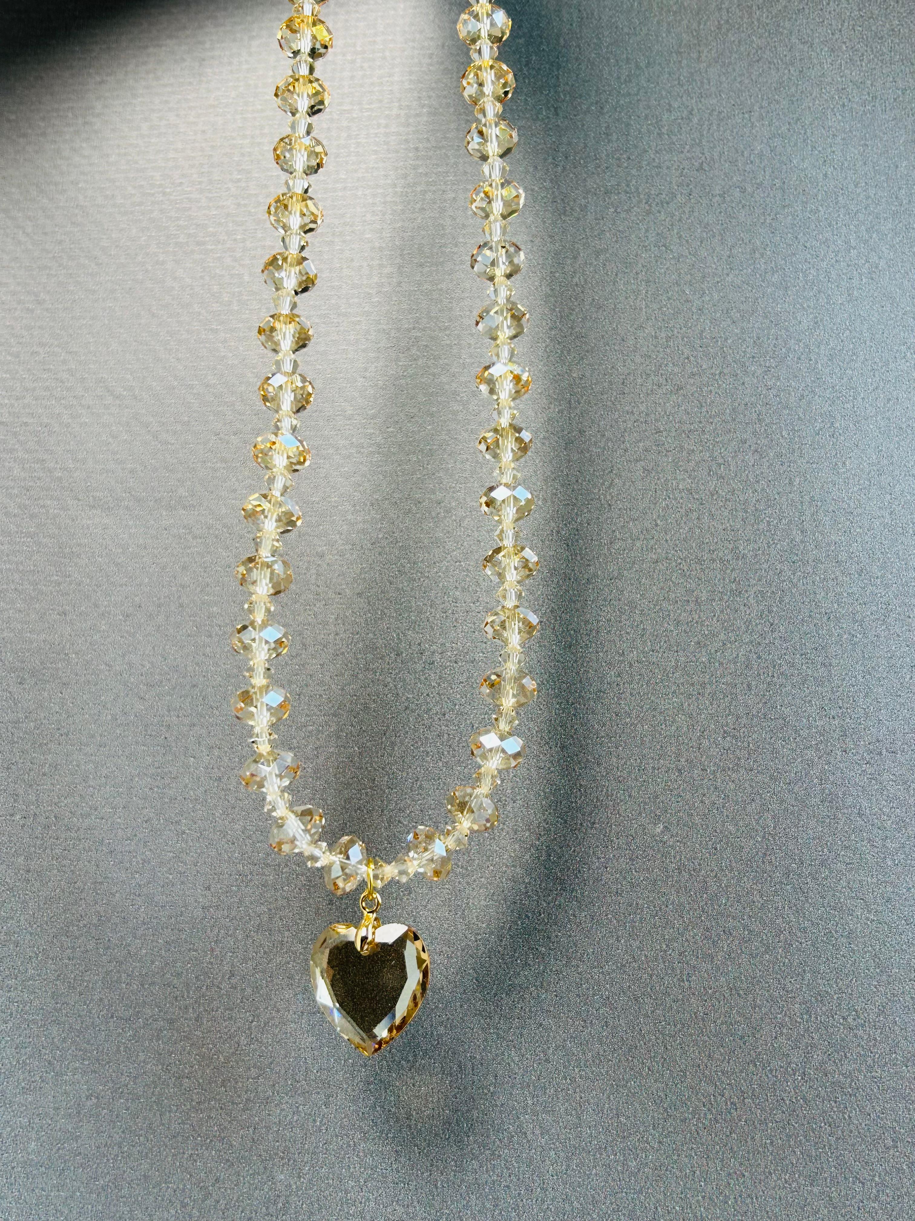 Swarovski Kristal Boncuk Yassı Gold Kolye