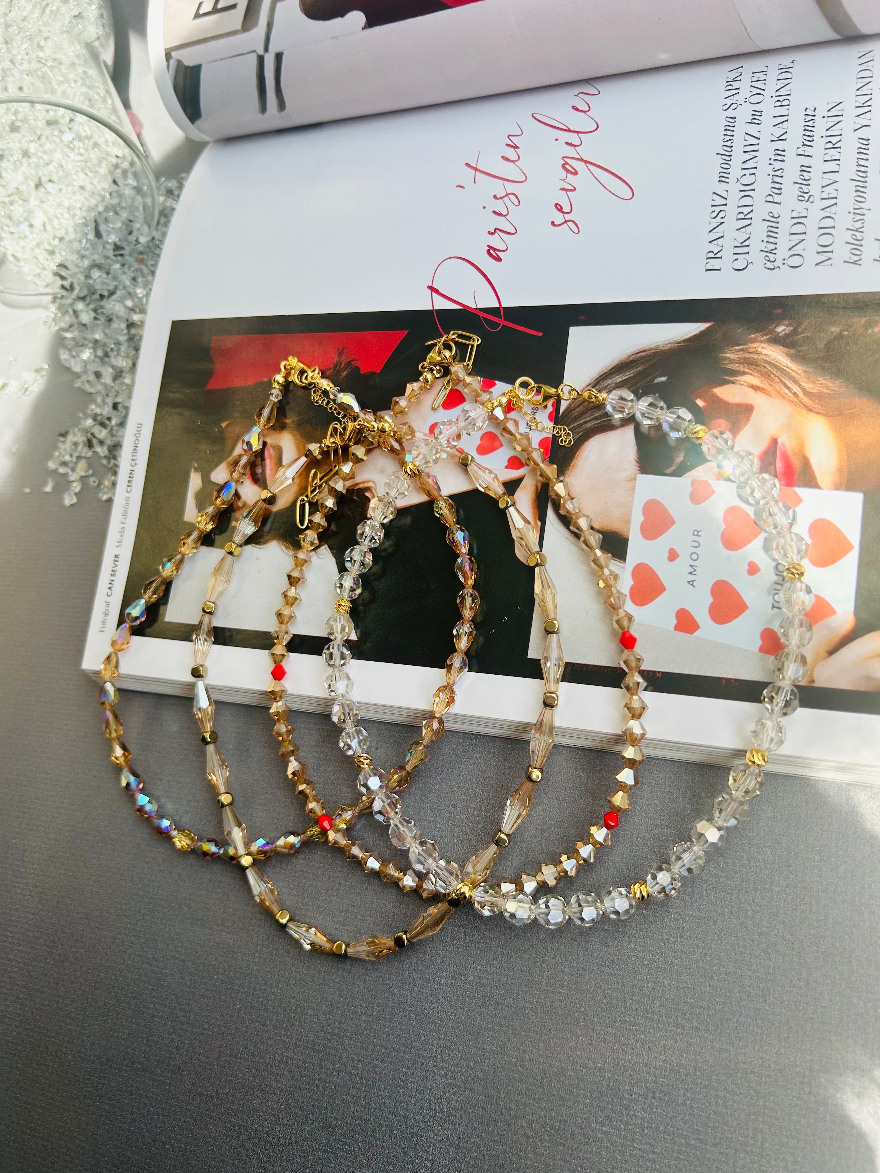 Swarovski Kristal Boncuk Arpa Kolye 