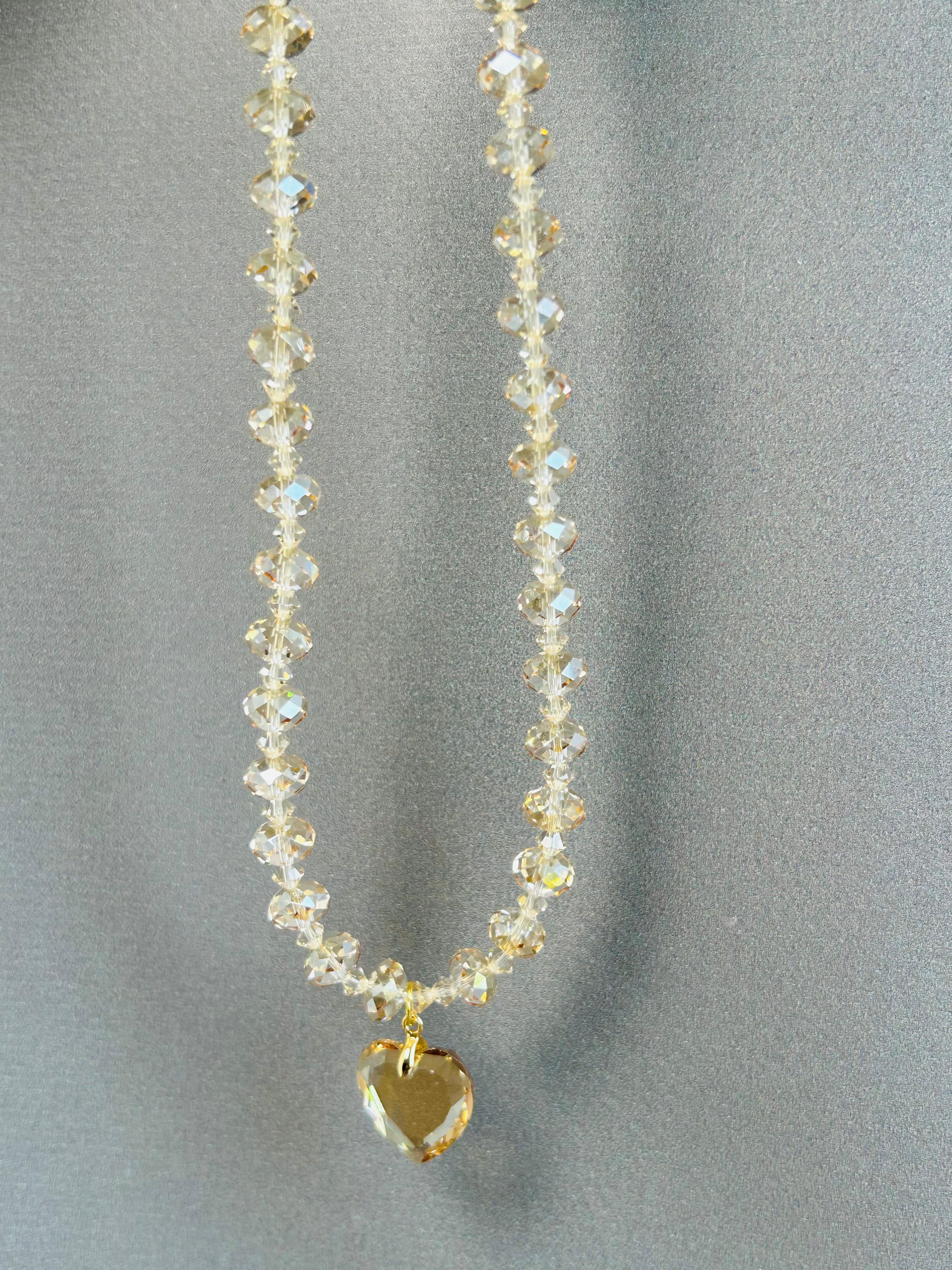 Swarovski Kristal Boncuk Yassı Gold Kolye