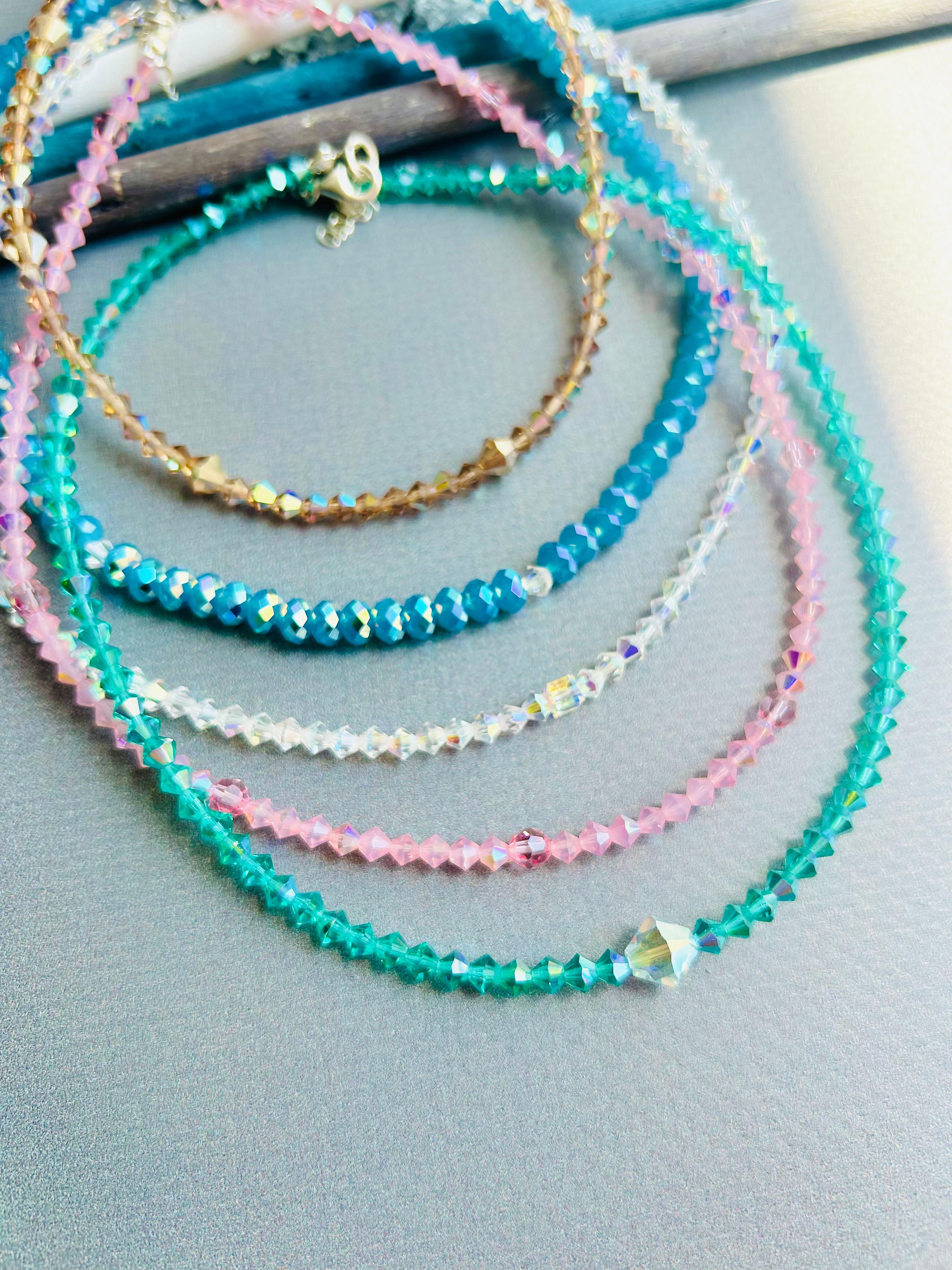 Swarovski Kristal Boncuk Piramit Gold Kolye