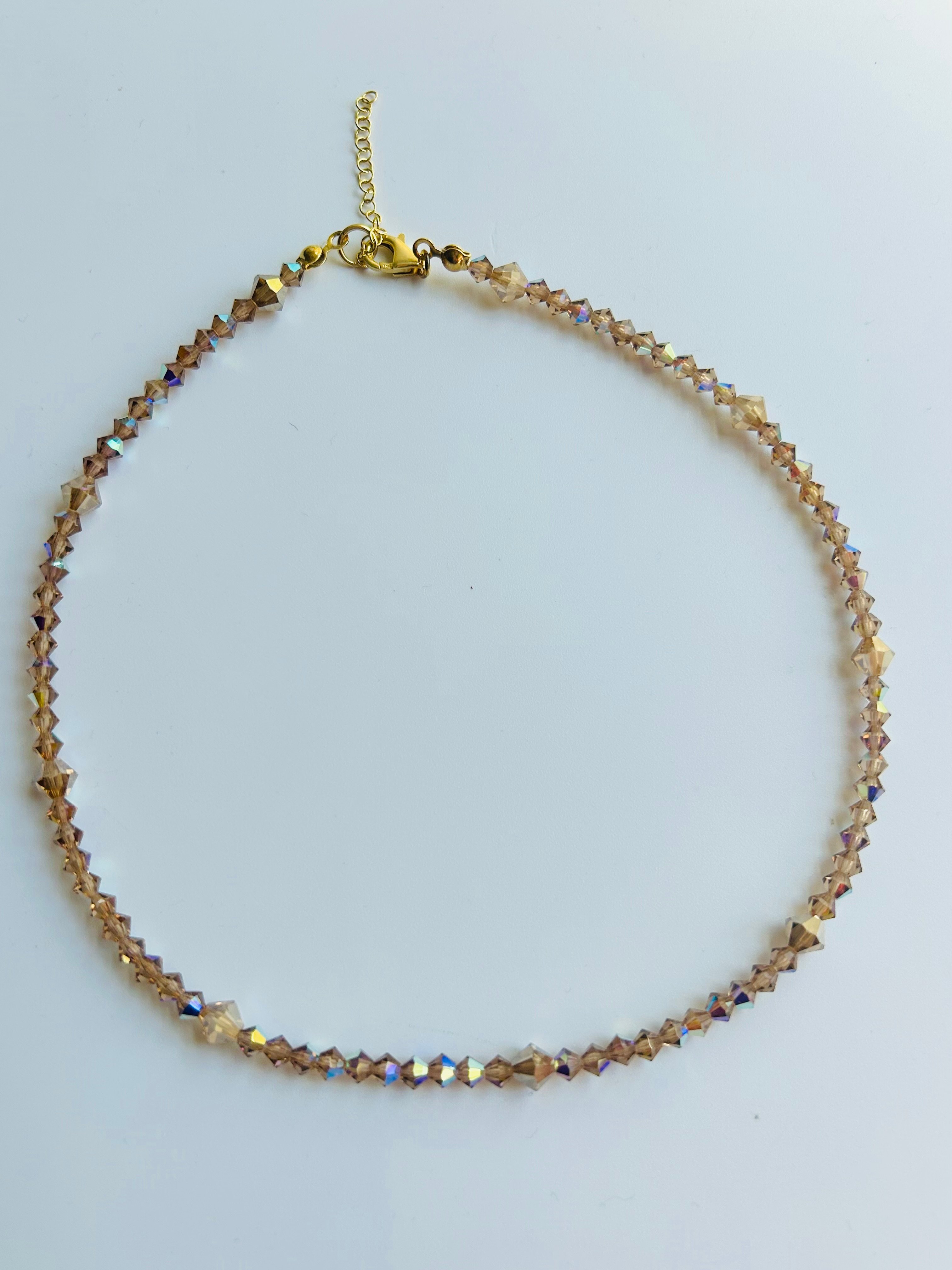 Swarovski Kristal Boncuk Piramit Gold Kolye