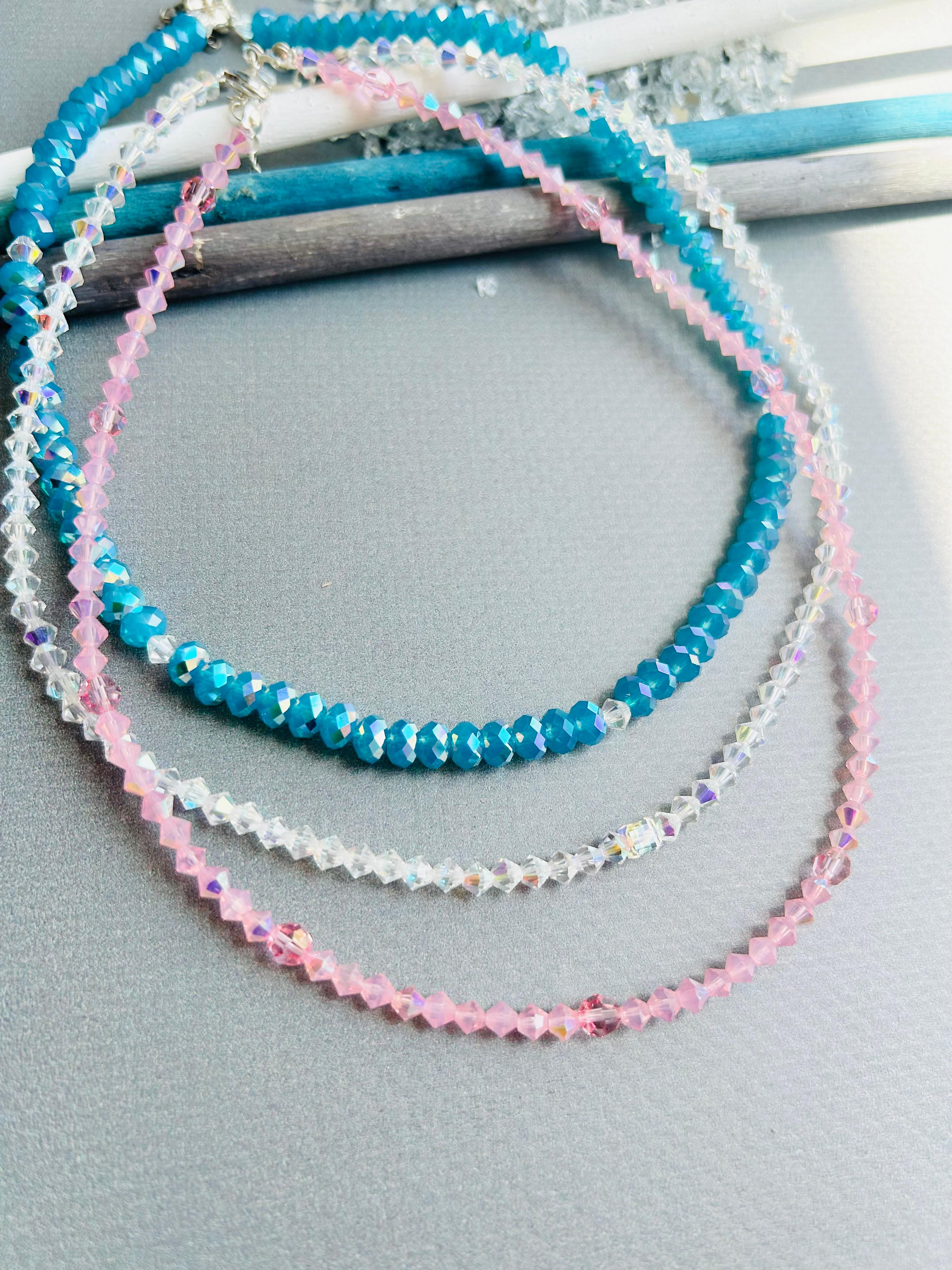 Swarovski Kristal Boncuk Yassa Blue Kolye