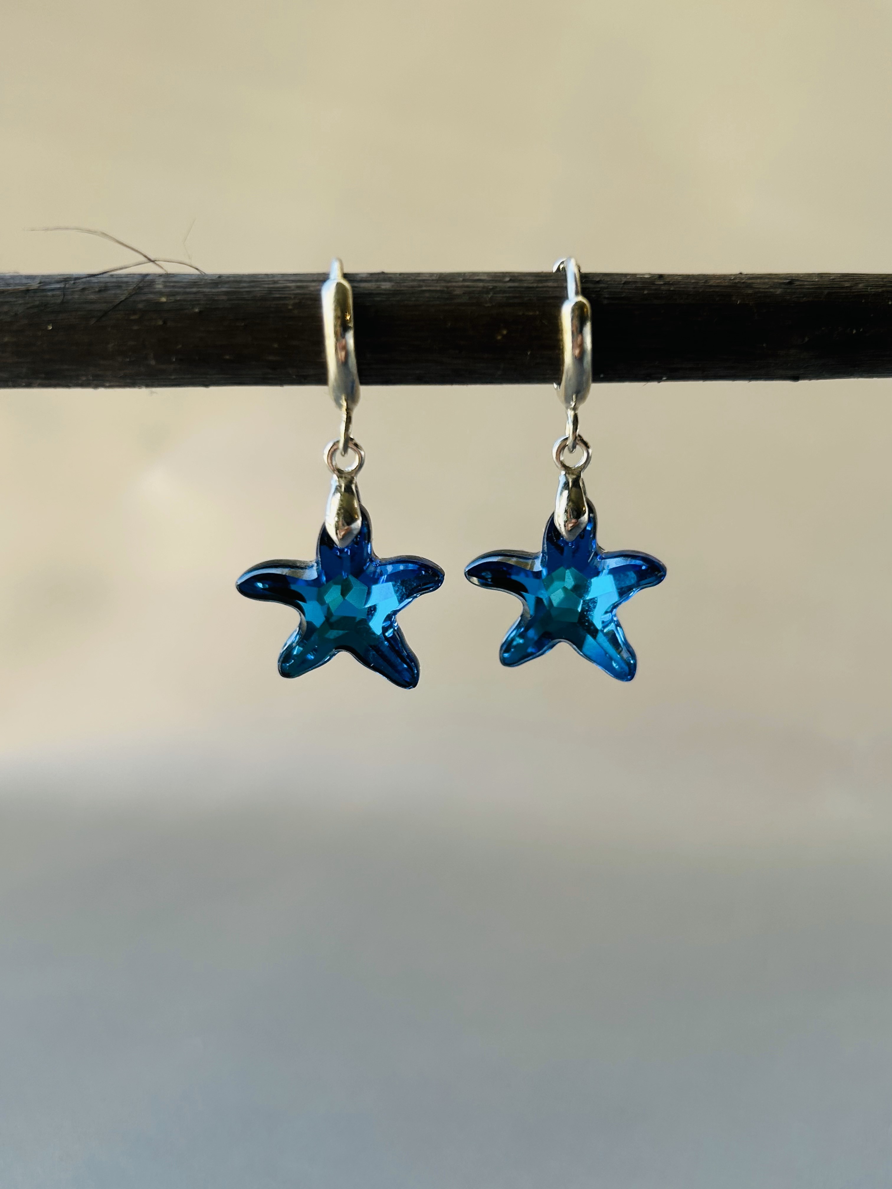 Bermuda Blue Starfish Swarovski Crystal Stone Earrings