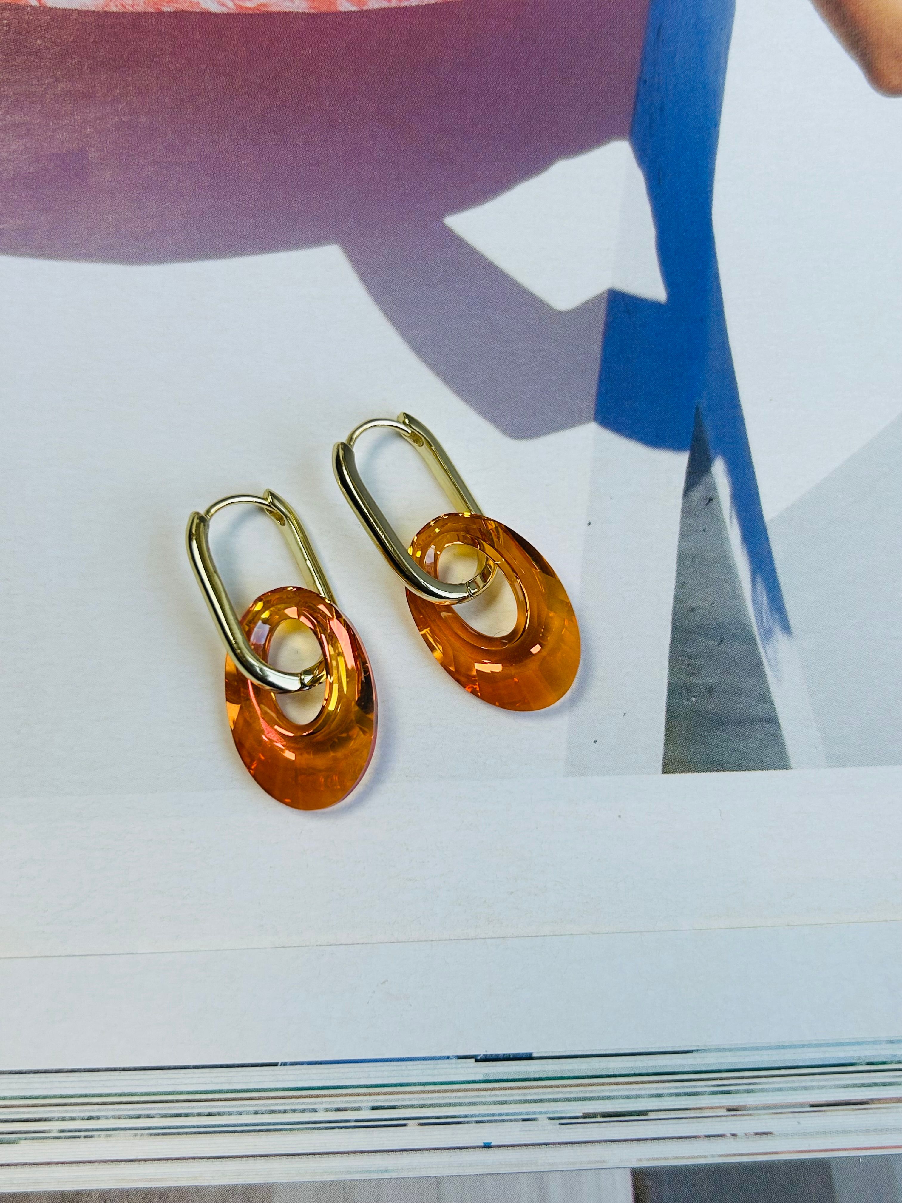 Orange Swarovski Kristal Taş Küpe Çift
