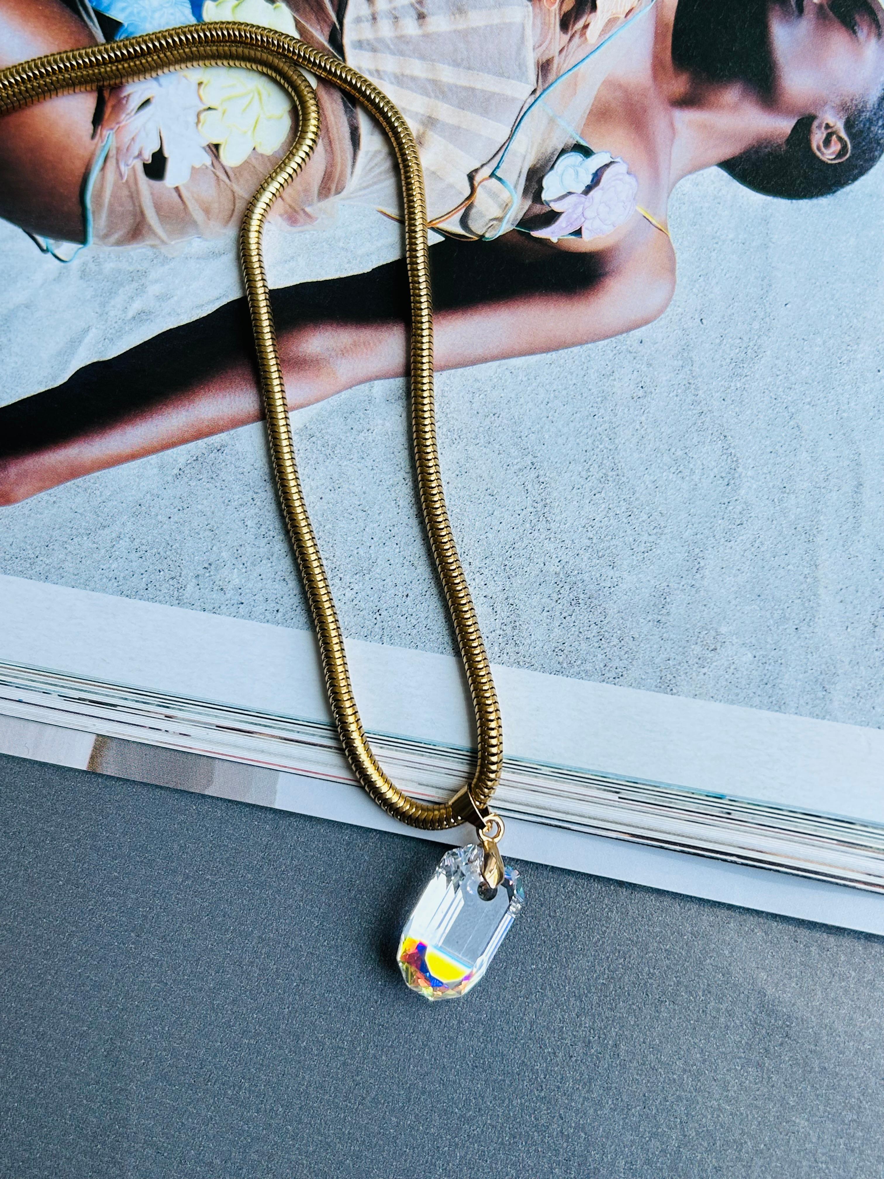 Golden Swarovski Kristal Taş Zincir Kolye