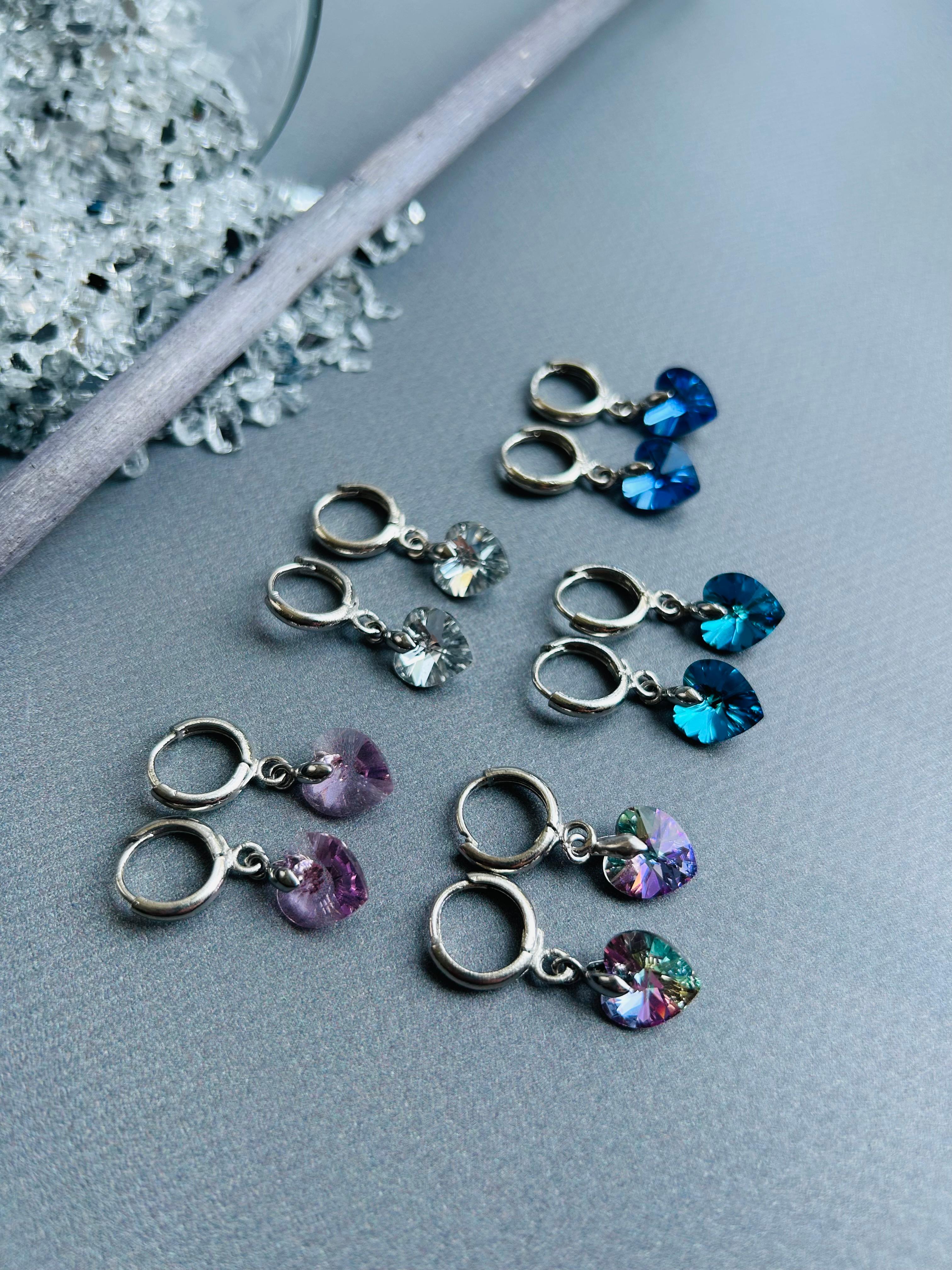 Mini Swarovski Kristal Taş Lila Küpe Çift