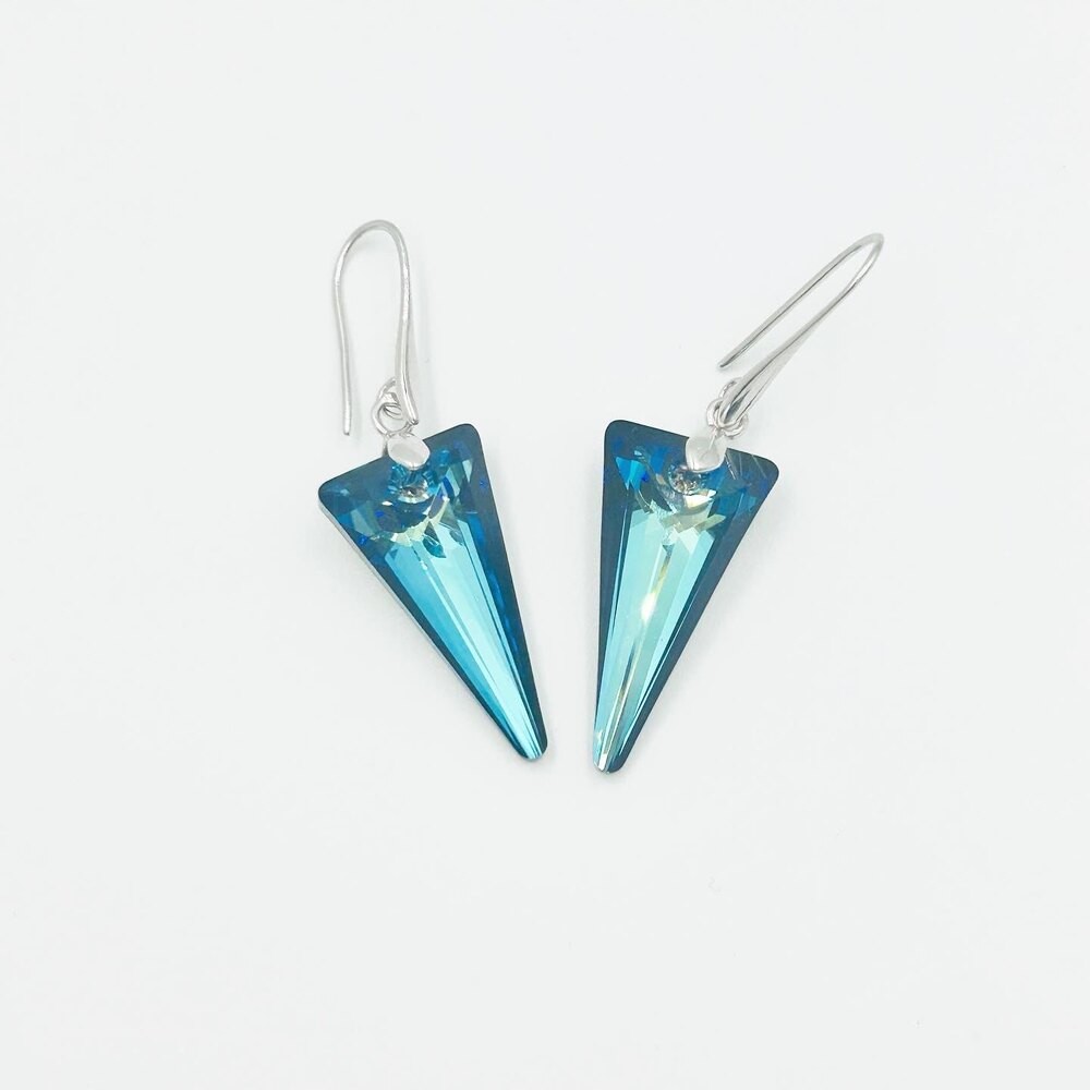 Bermuda Blue Spike Swarovski Kristal Taş Küpe Çift