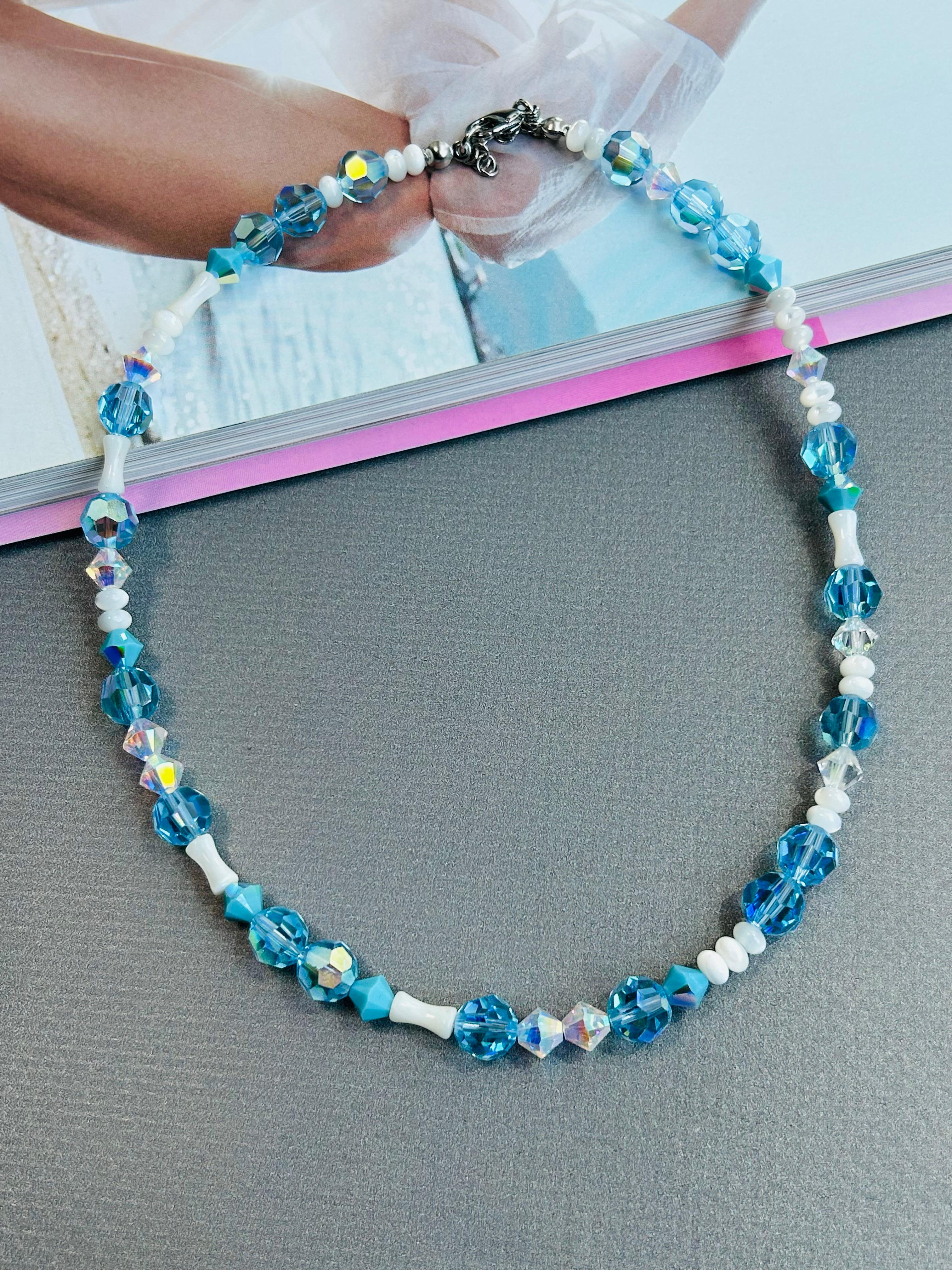 Mavi Swarovski Kristal Boncuk Mix Kolye