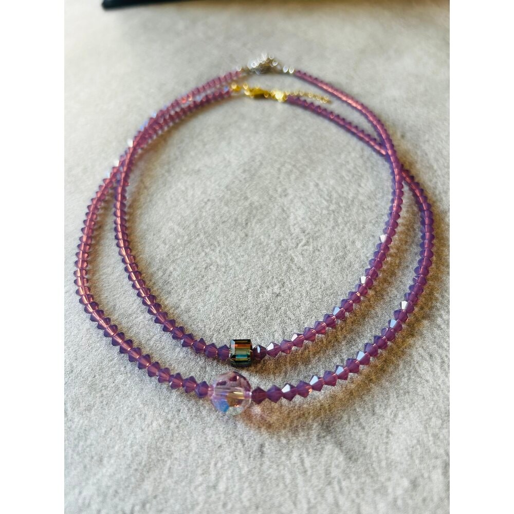 Mor Swarovski Kristal Boncuk Kolye