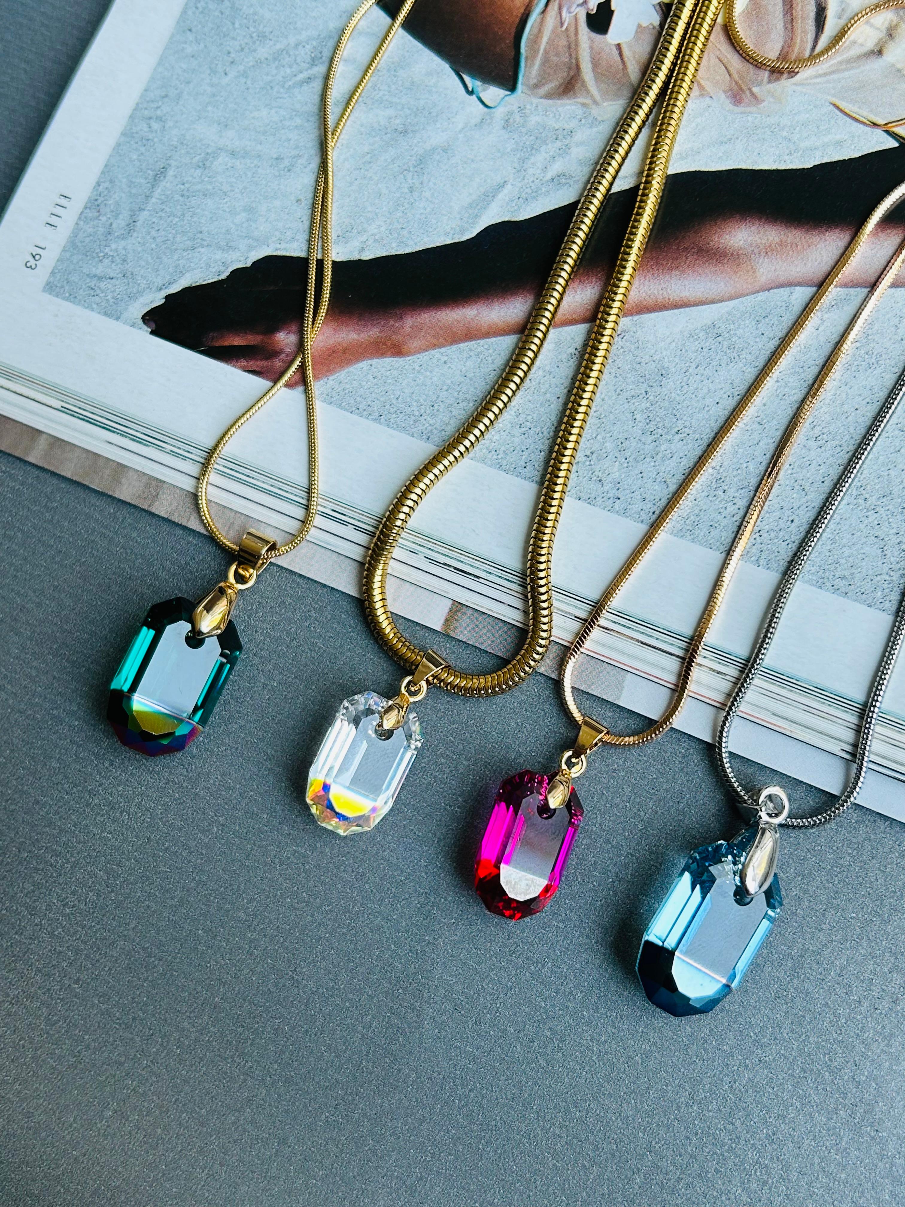 Purple Swarovski Kristal Taş Zincir Kolye