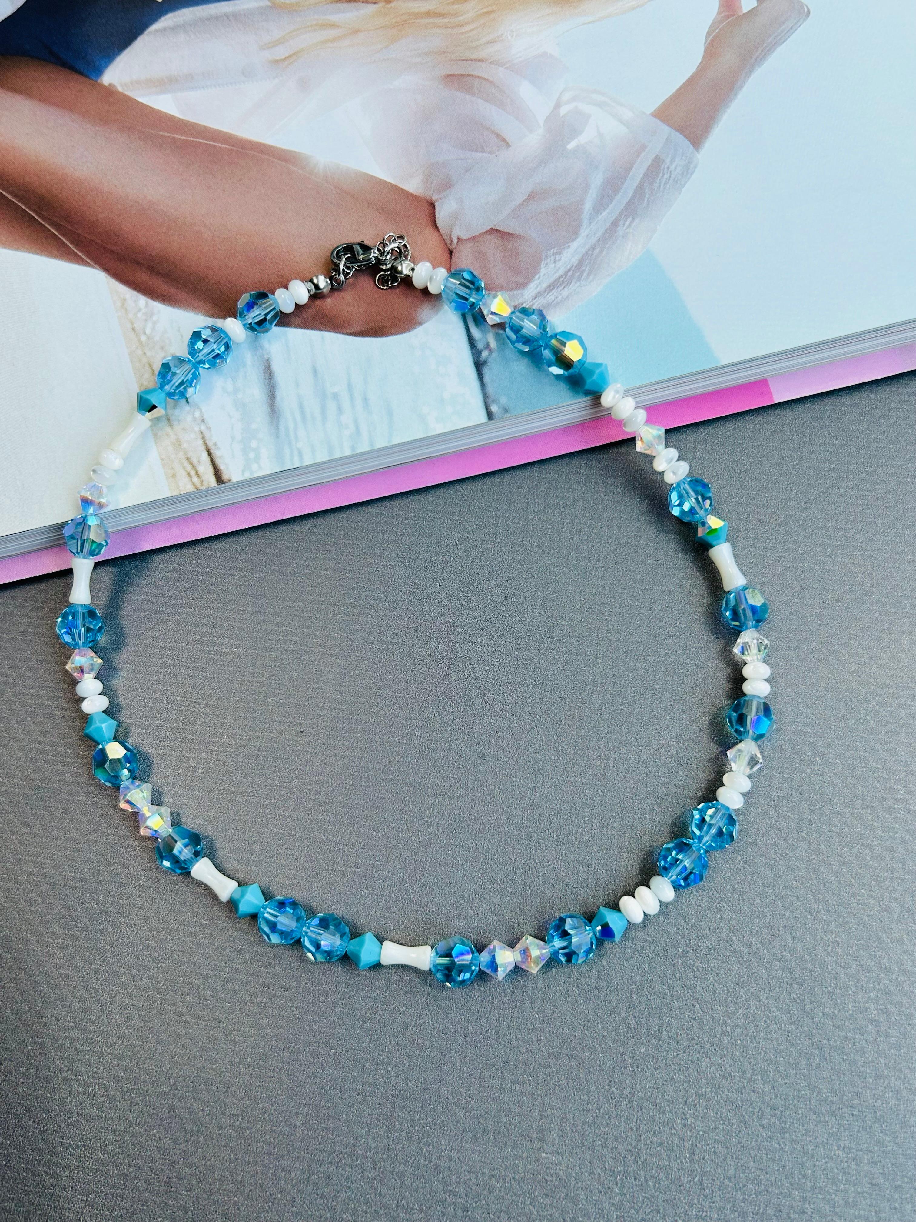 Mavi Swarovski Kristal Boncuk Mix Kolye