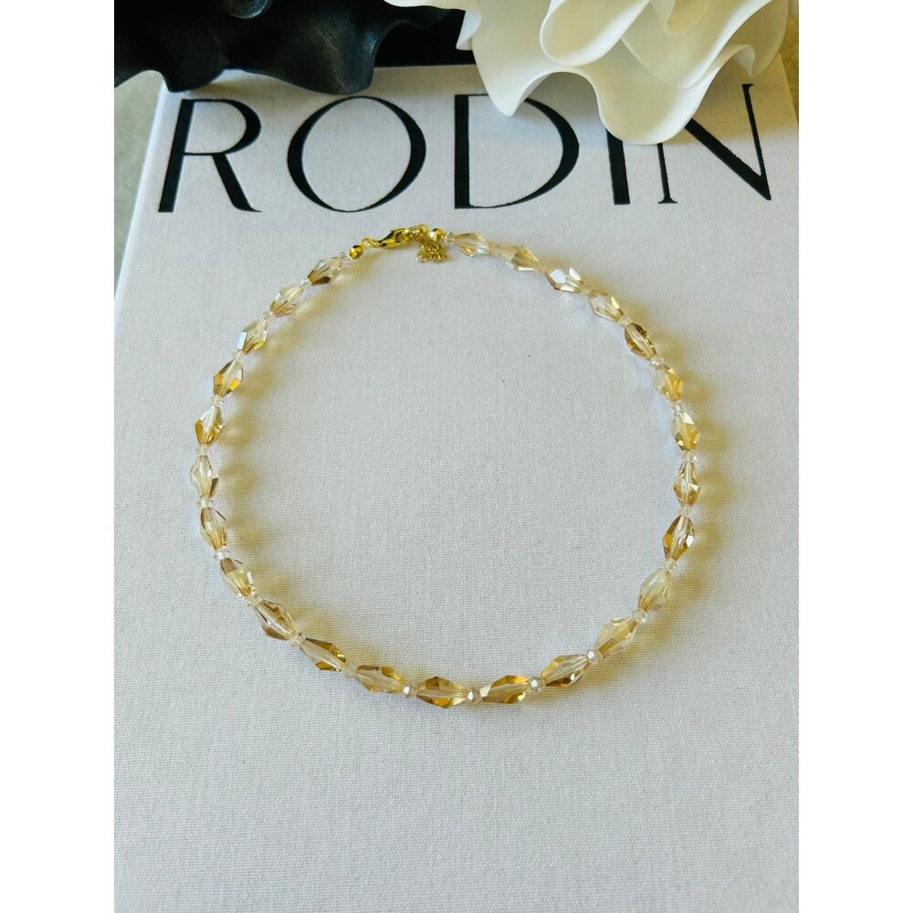 8 mm Swarovski Kristal Gold Boncuk Kolye