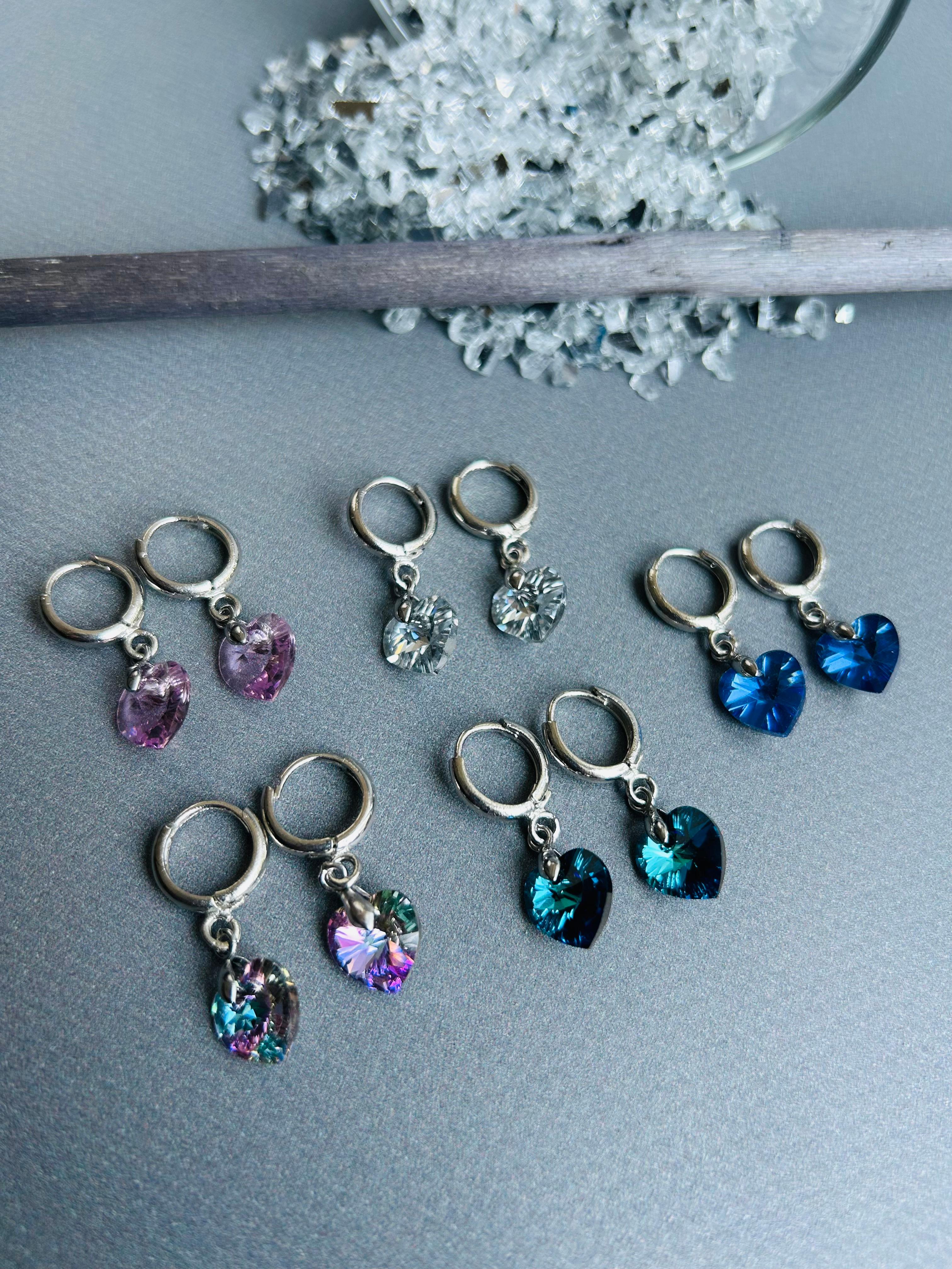 Mini Swarovski Kristal Taş Lila Küpe Çift