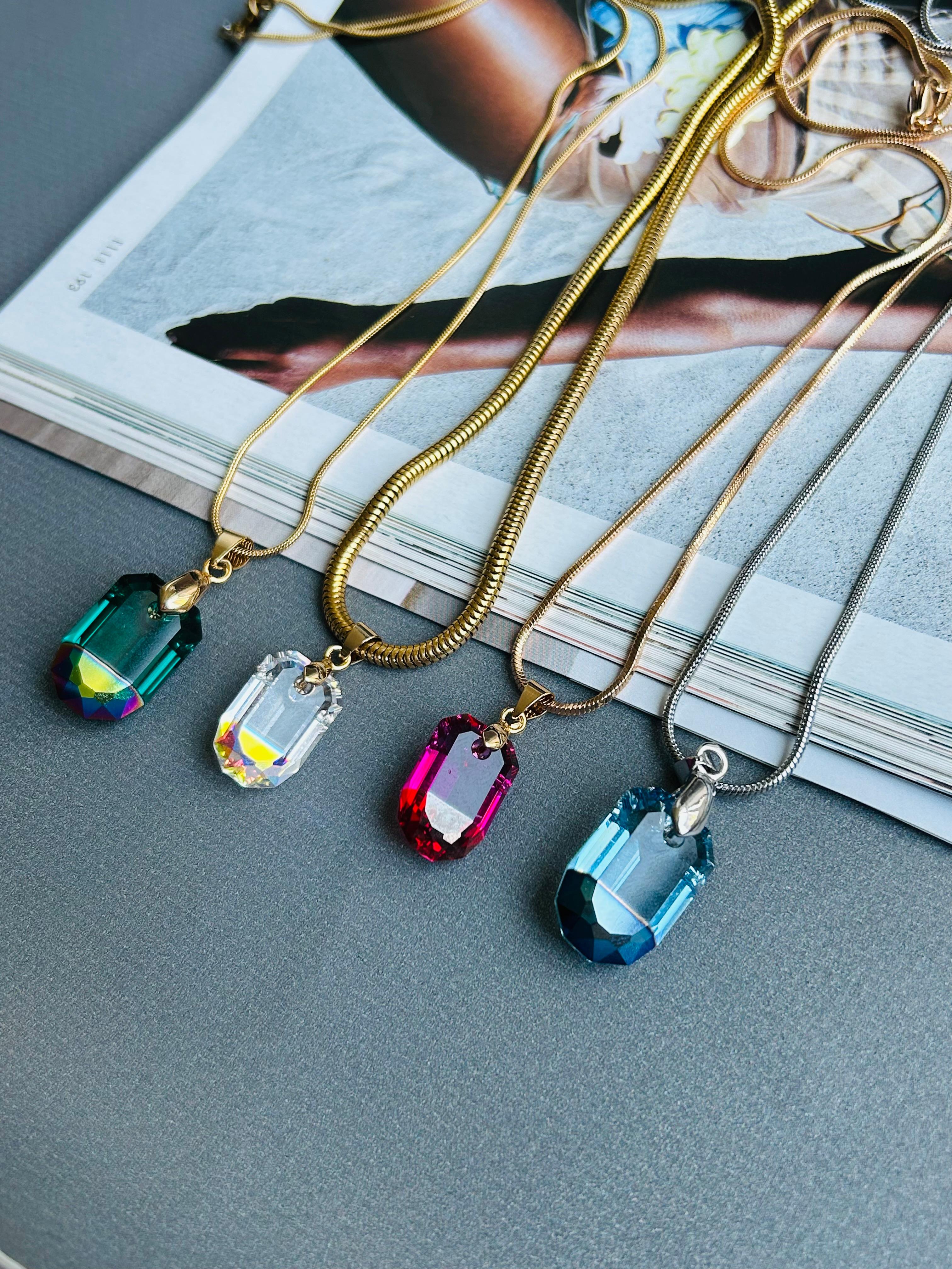 Purple Swarovski Kristal Taş Zincir Kolye