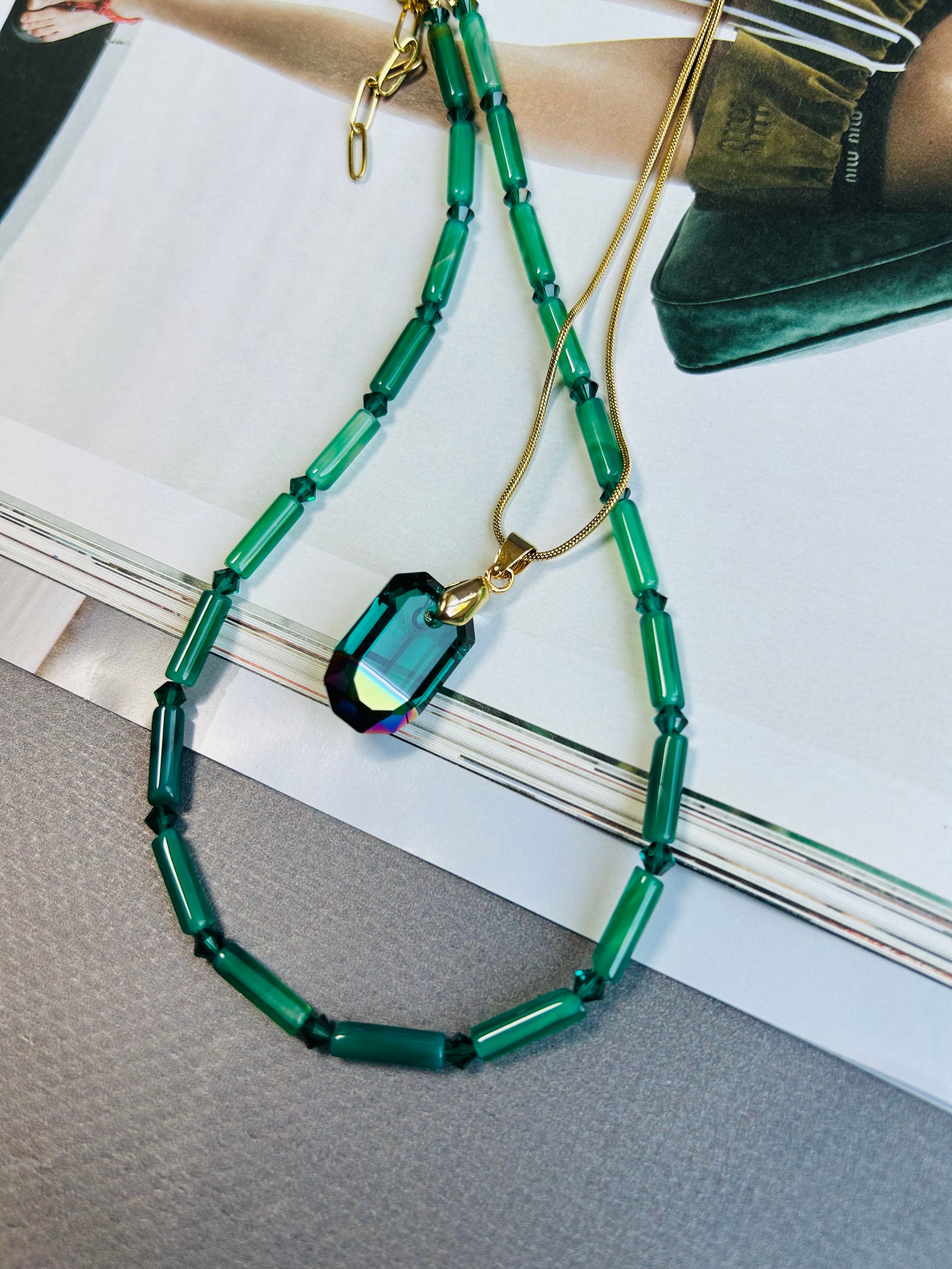 Akik & Swarovski Kristal Boncuk Kolye