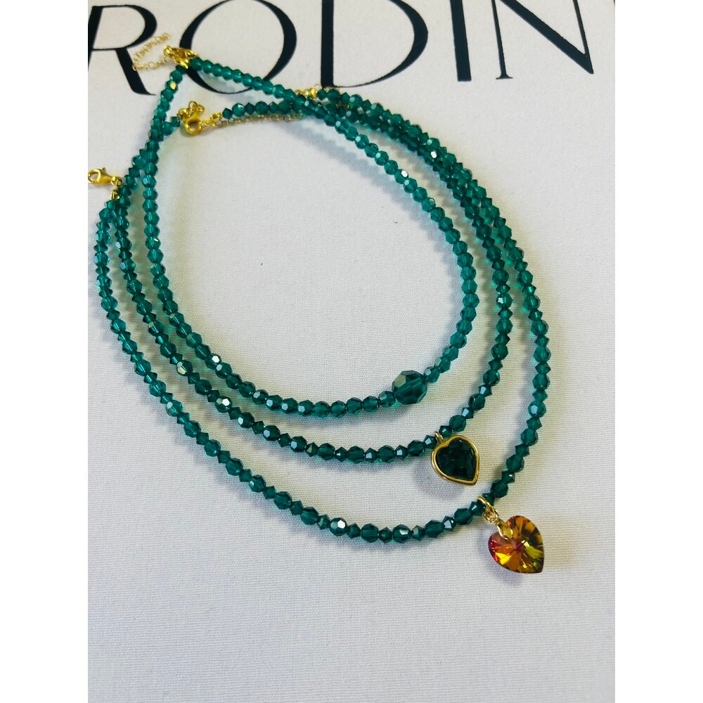 Swarovski Kristal Boncuk Emerald Kolye