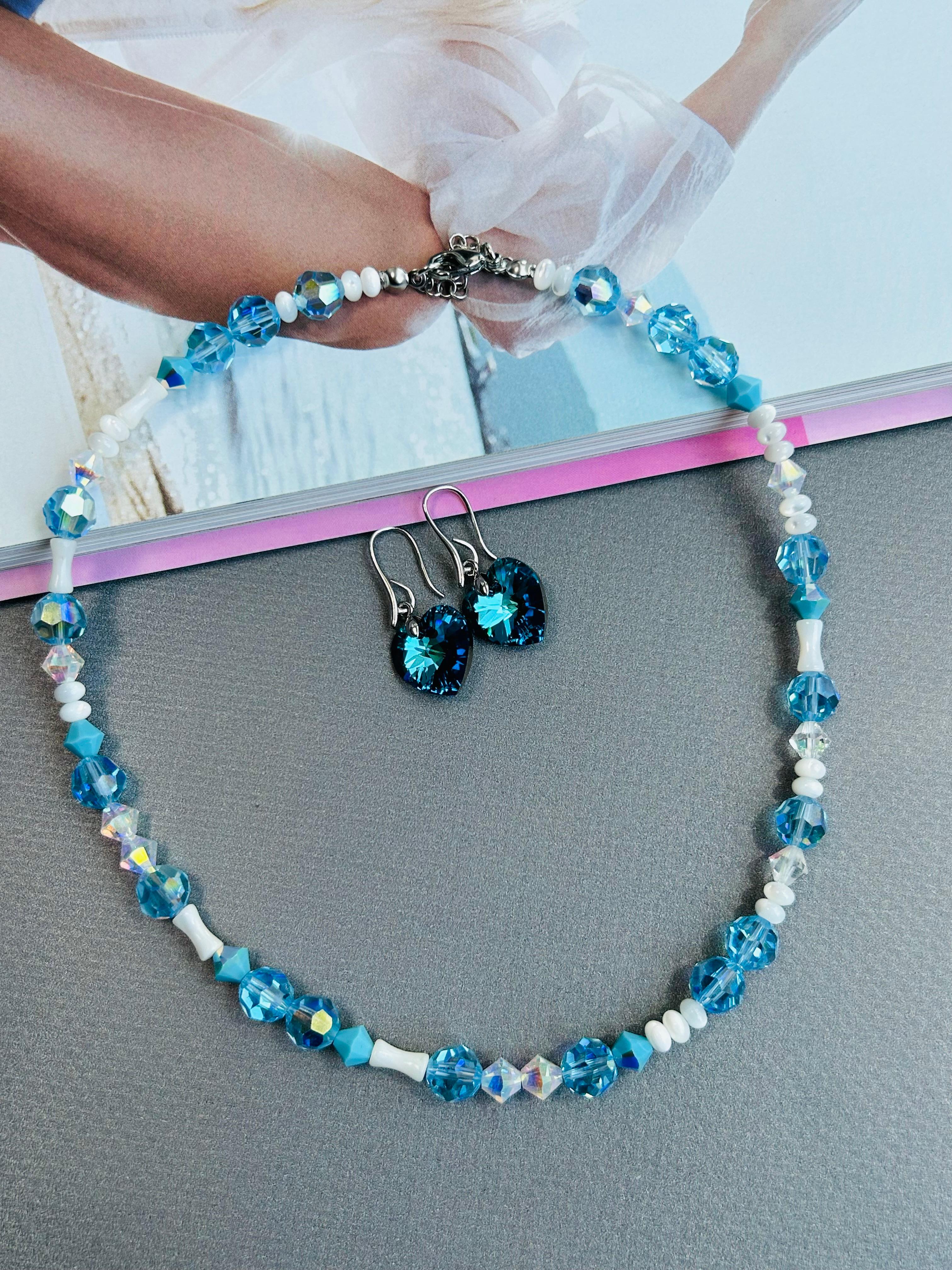 Mavi Swarovski Kristal Boncuk Mix Kolye