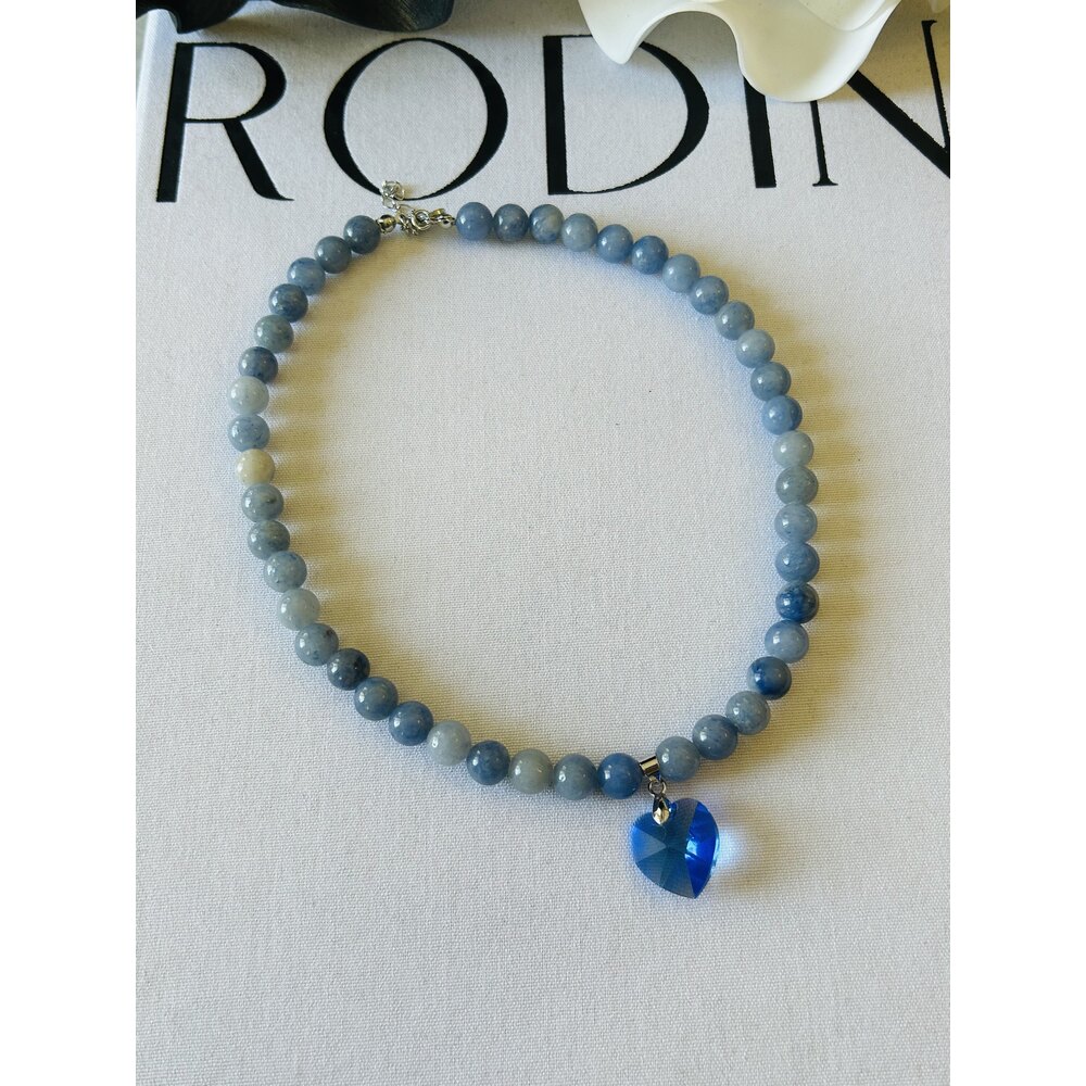 Aventurin Swarovski Kristal Taş Kalp Kolye