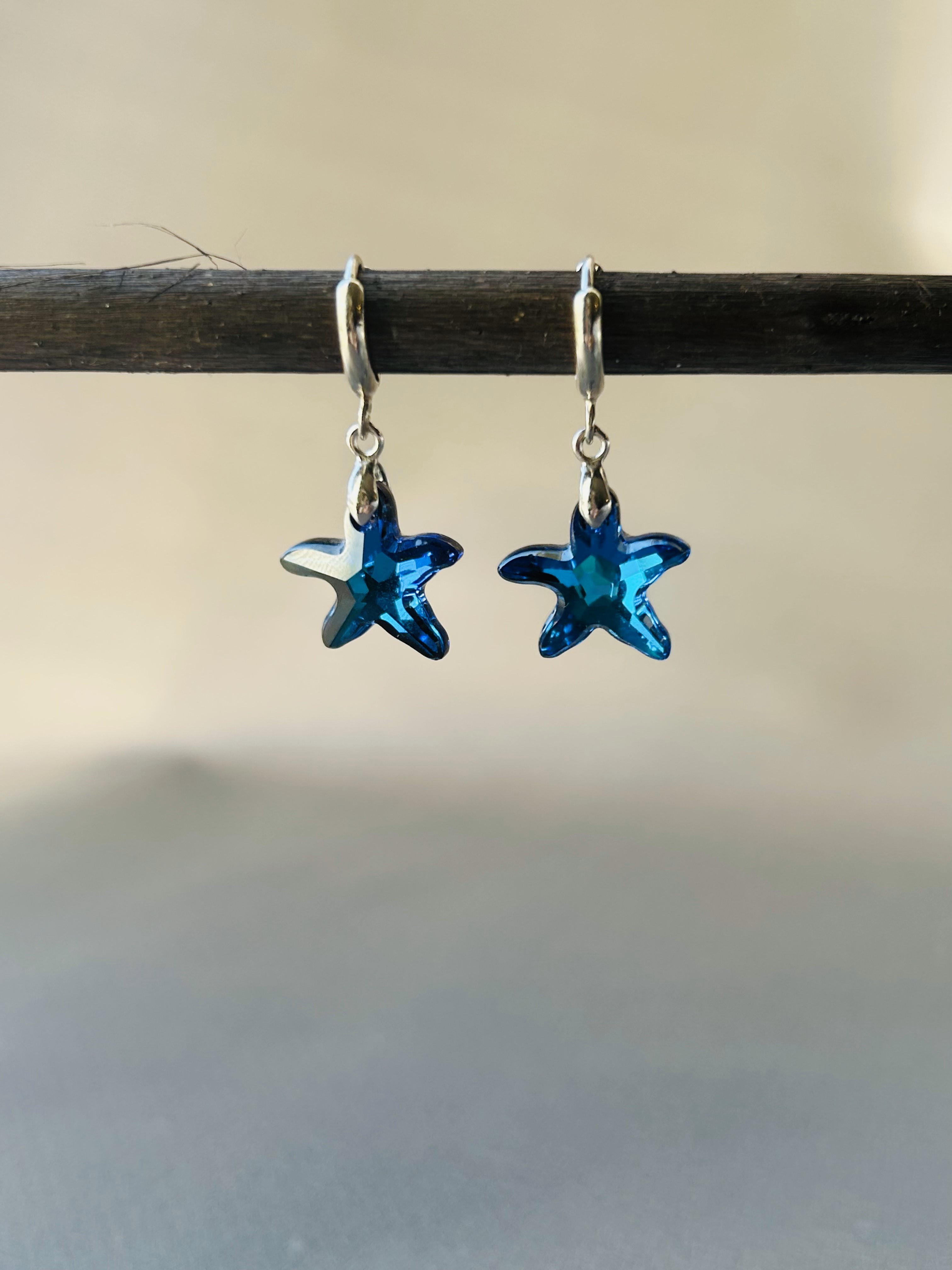Bermuda Blue Starfish Swarovski Crystal Stone Earrings