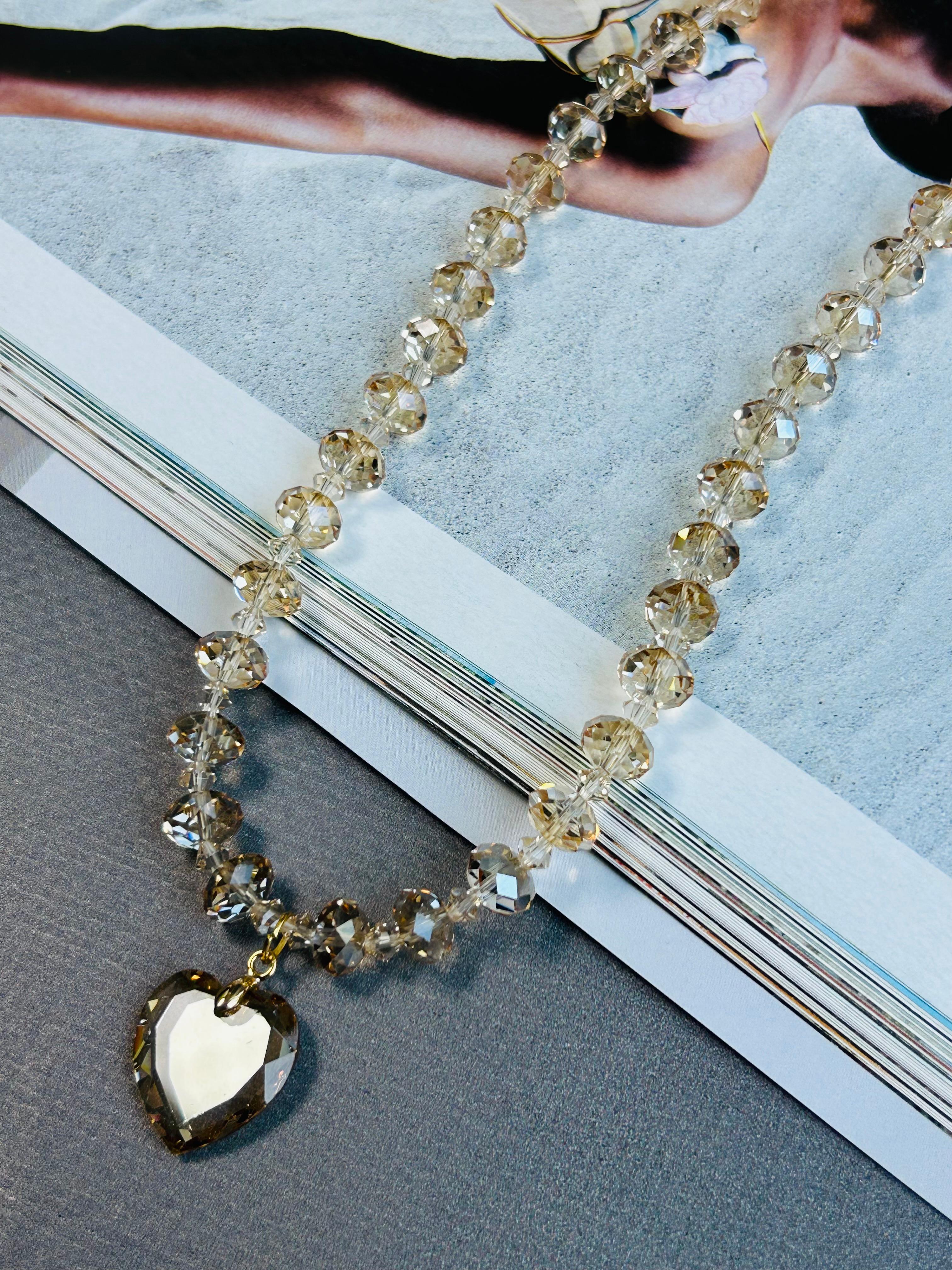Swarovski Kristal Boncuk Yassı Gold Kolye
