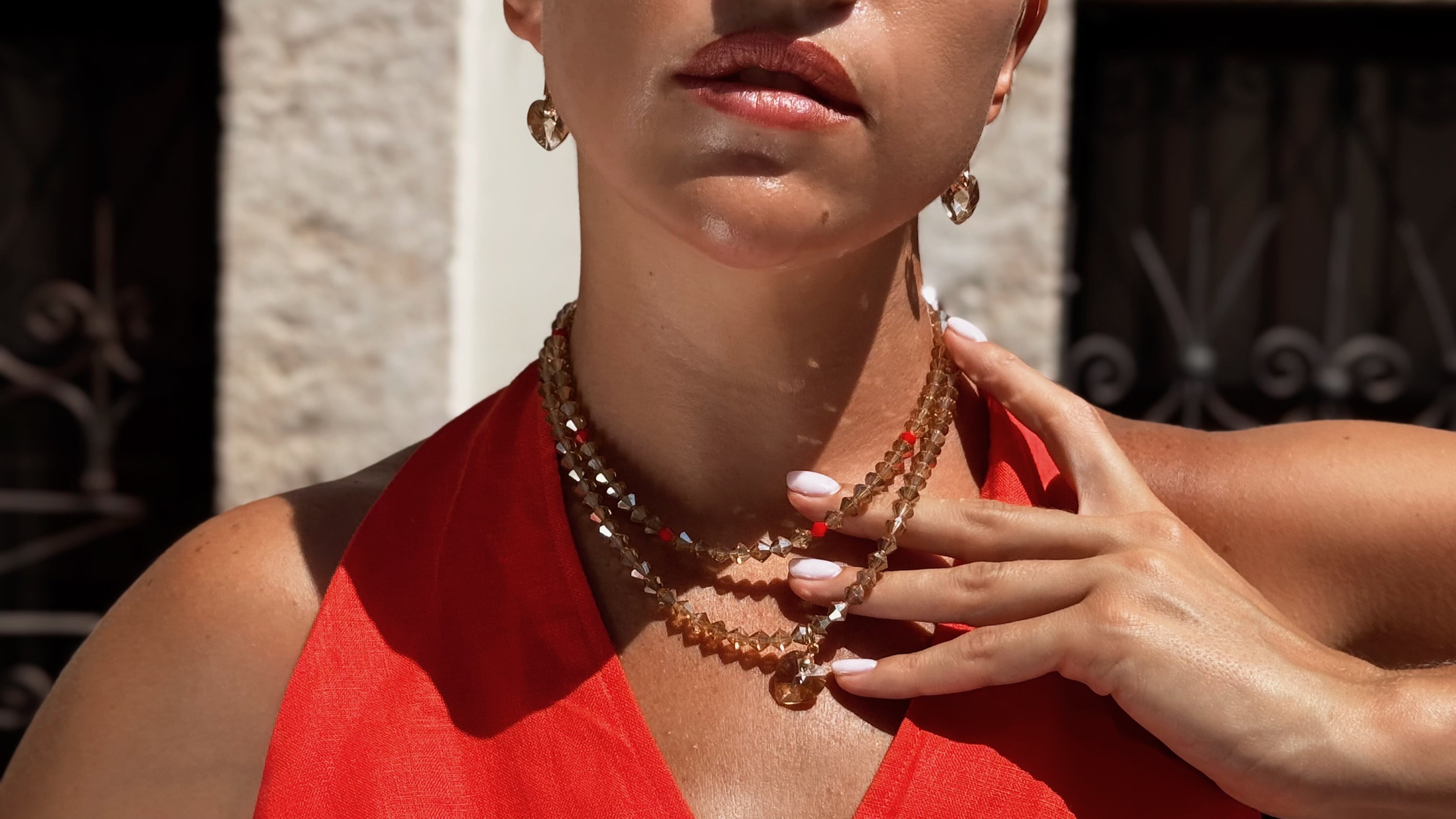 Swarovski Kristal Boncuk Piramit Kalp Kolye