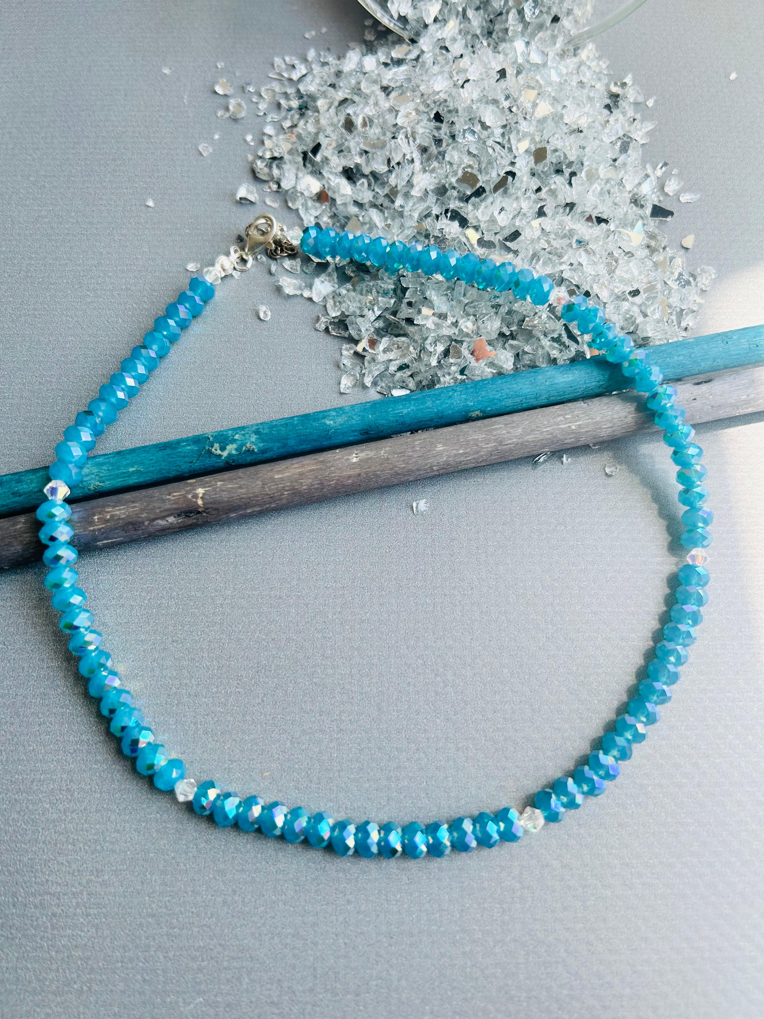 Swarovski Kristal Boncuk Yassa Blue Kolye