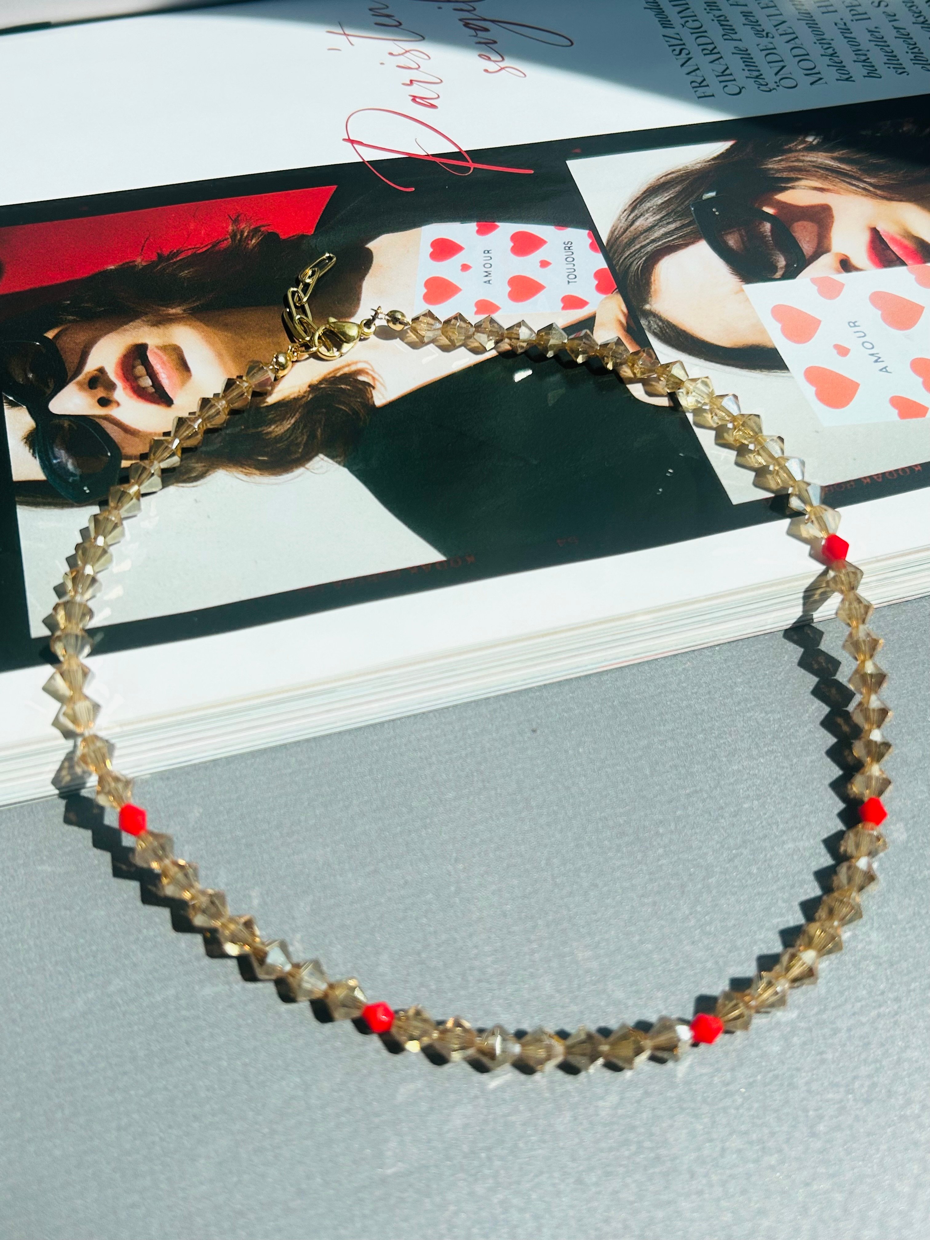 Swarovski Kristal Boncuk Arpa Kolye 
