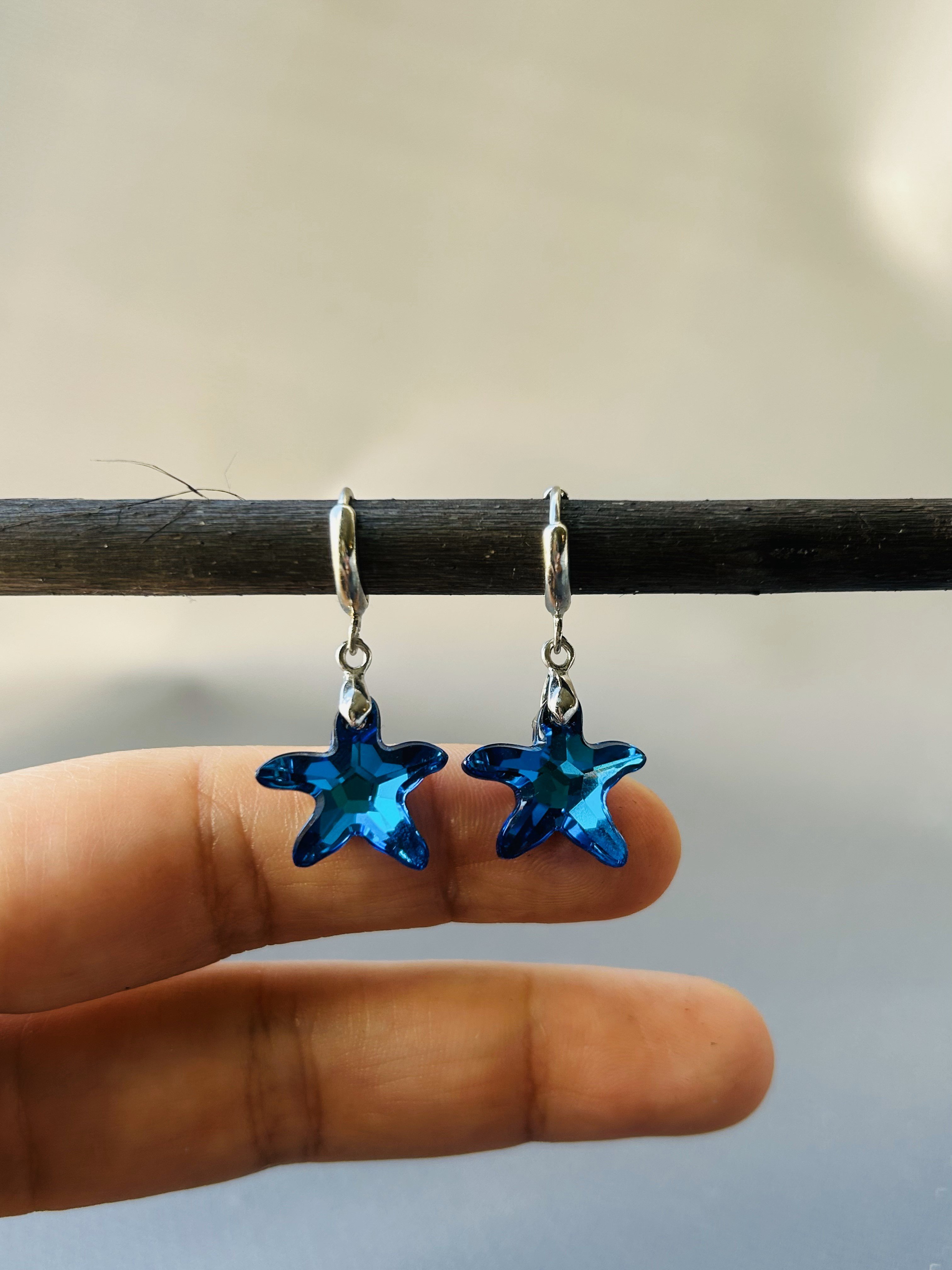 Bermuda Blue Starfish Swarovski Crystal Stone Earrings