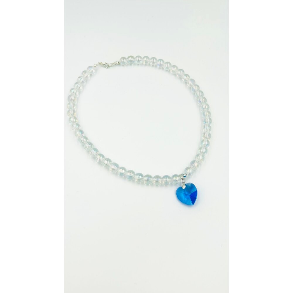 Heart Swarovski Kristal Taş Mavi Kalp Kolye