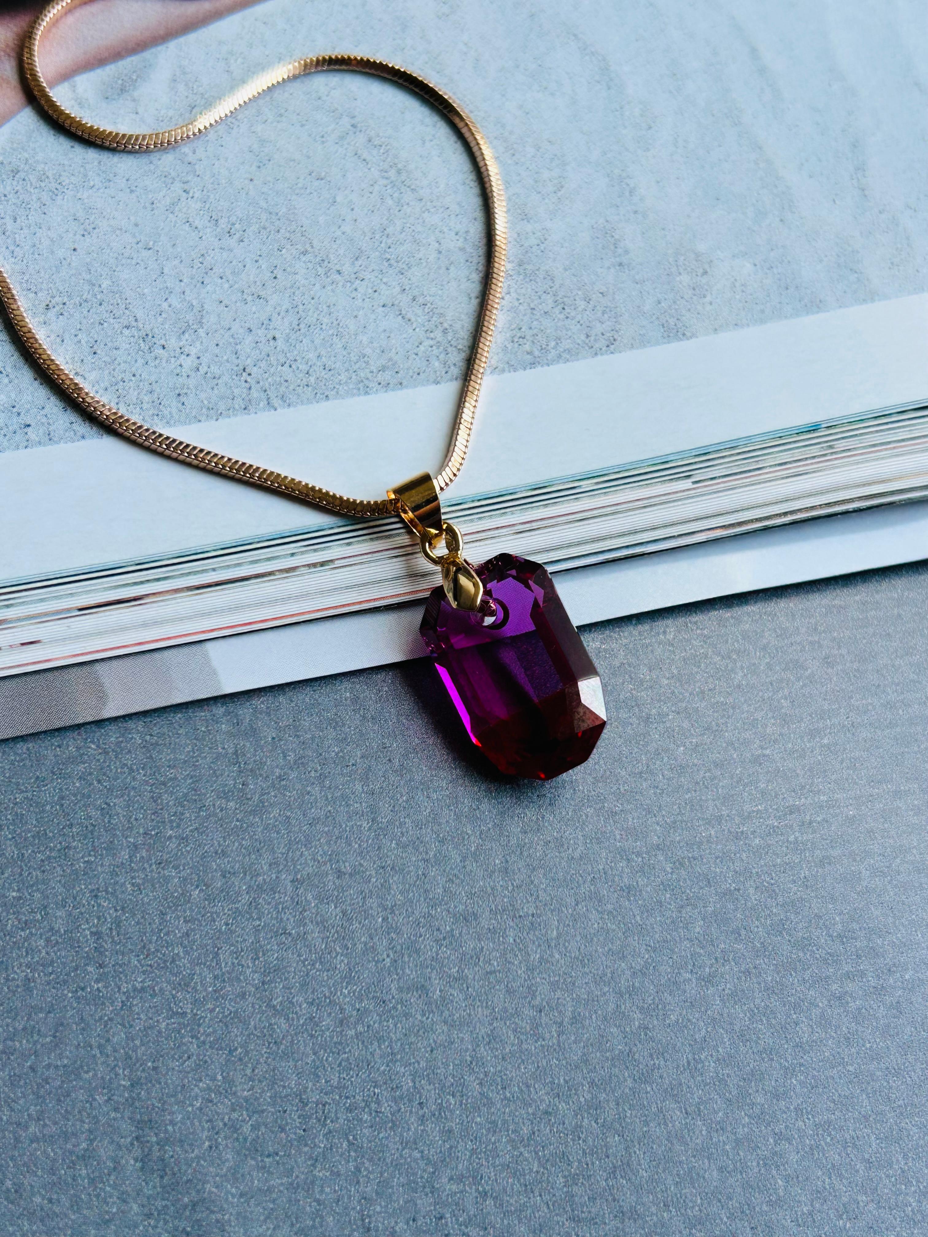 Purple Swarovski Kristal Taş Zincir Kolye