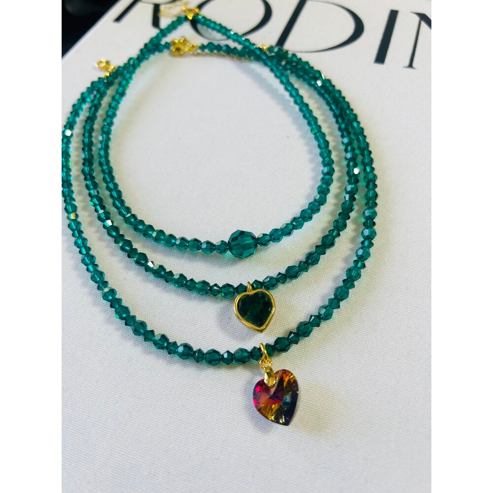 Swarovski Kristal Boncuk Emerald Kolye