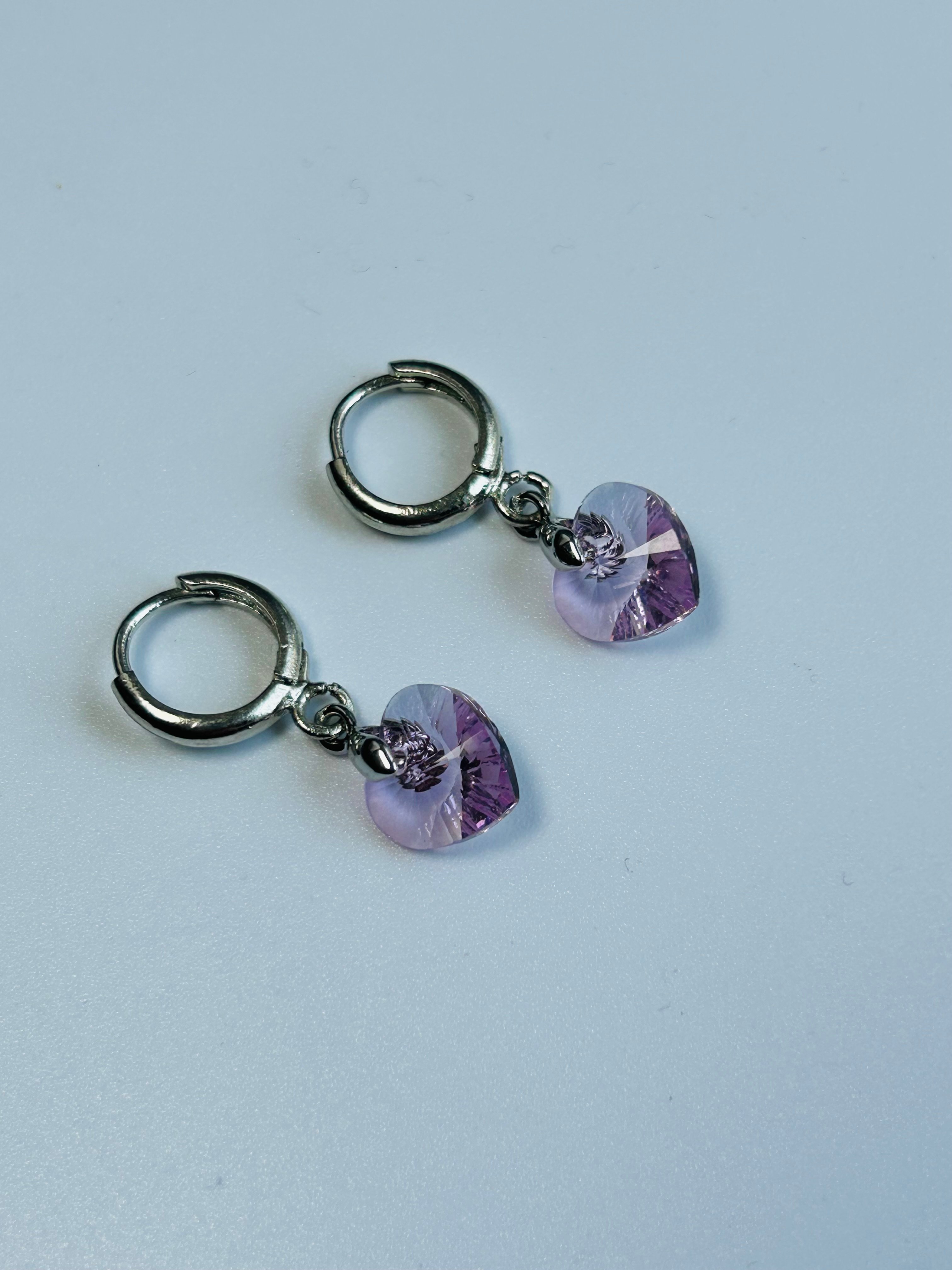Mini Swarovski Kristal Taş Lila Küpe Çift