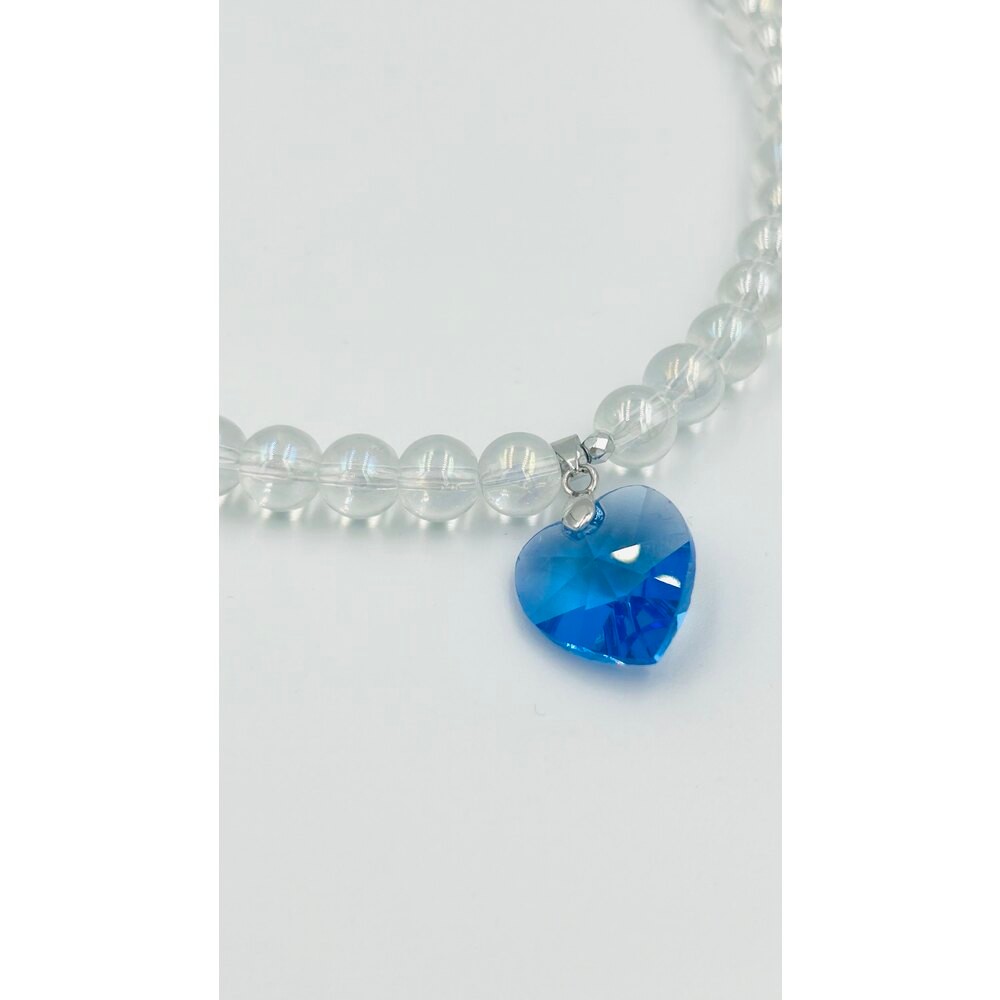 Heart Swarovski Kristal Taş Mavi Kalp Kolye