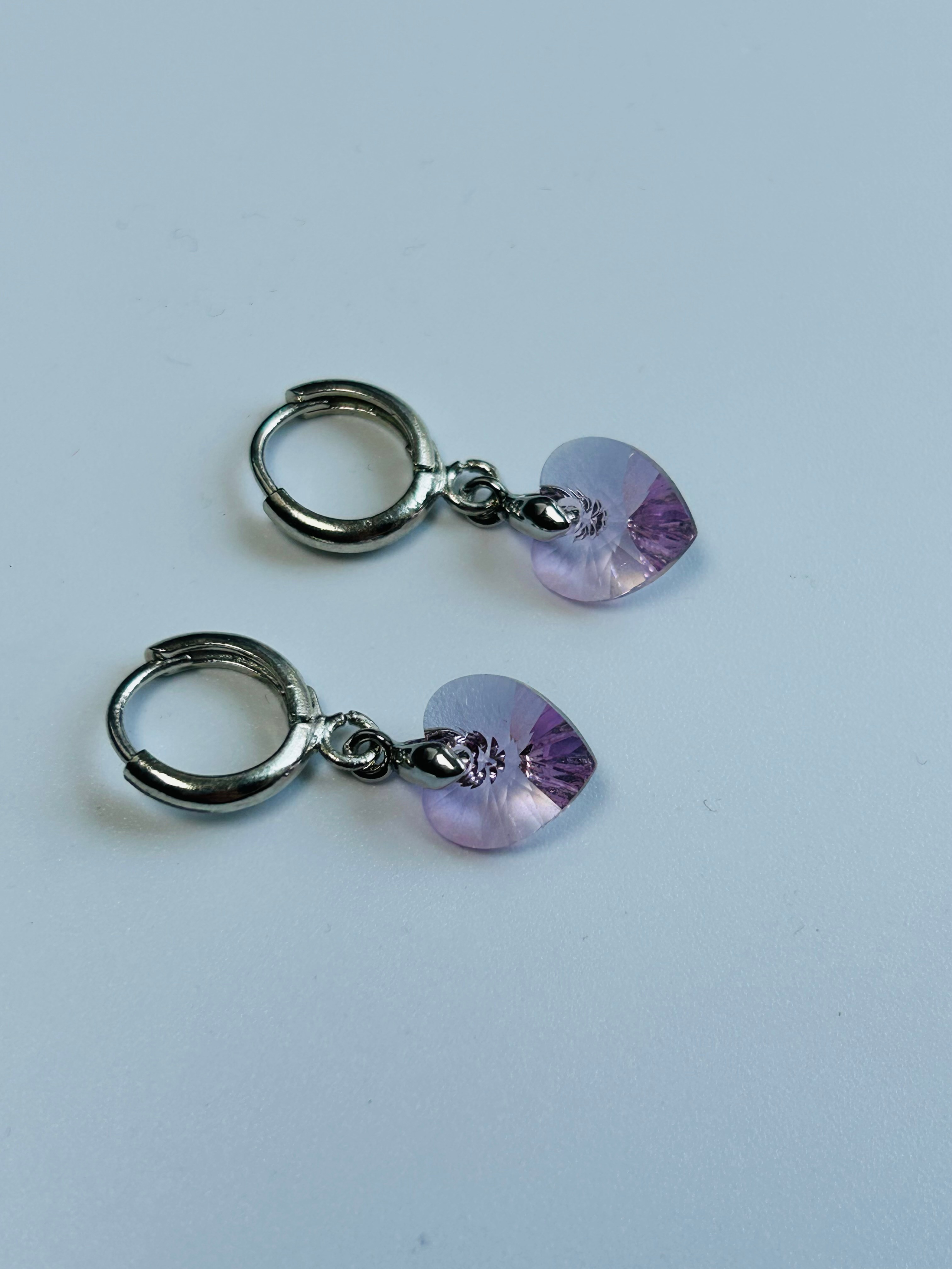 Mini Swarovski Kristal Taş Lila Küpe Çift