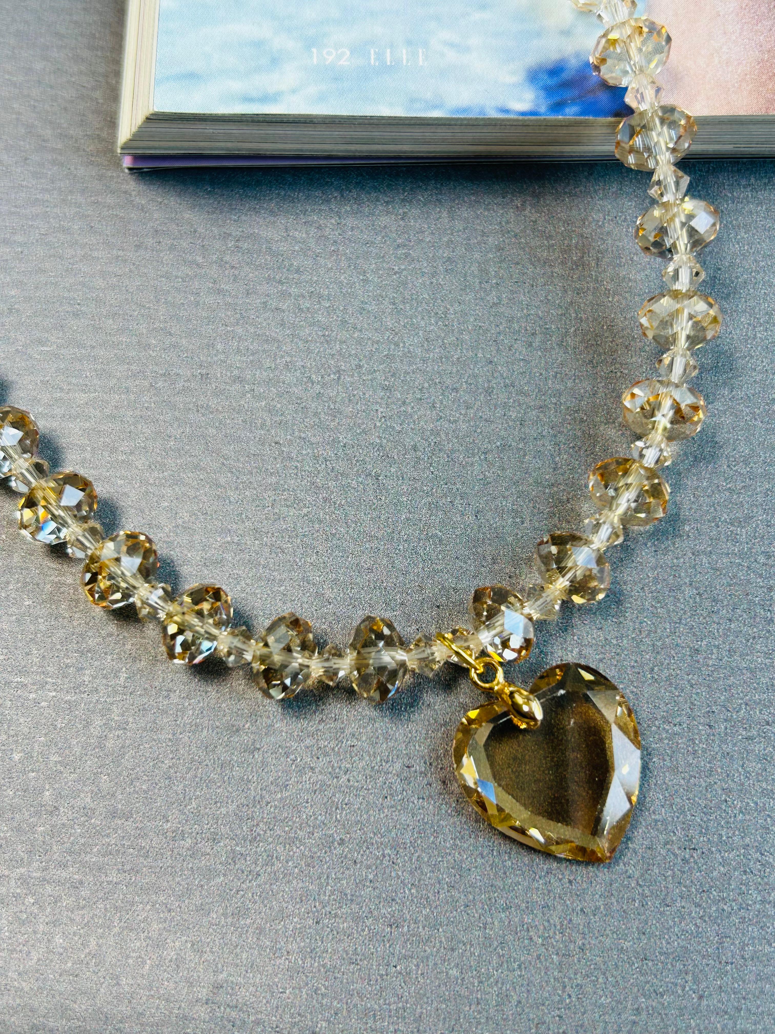 Swarovski Kristal Boncuk Yassı Gold Kolye