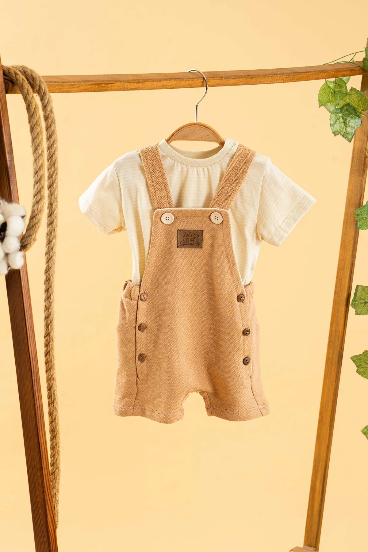 JOVİEL Bebek Bej 2'li Tulum Takım Natural Pamuklu Trend Moda Alt Üst Takım