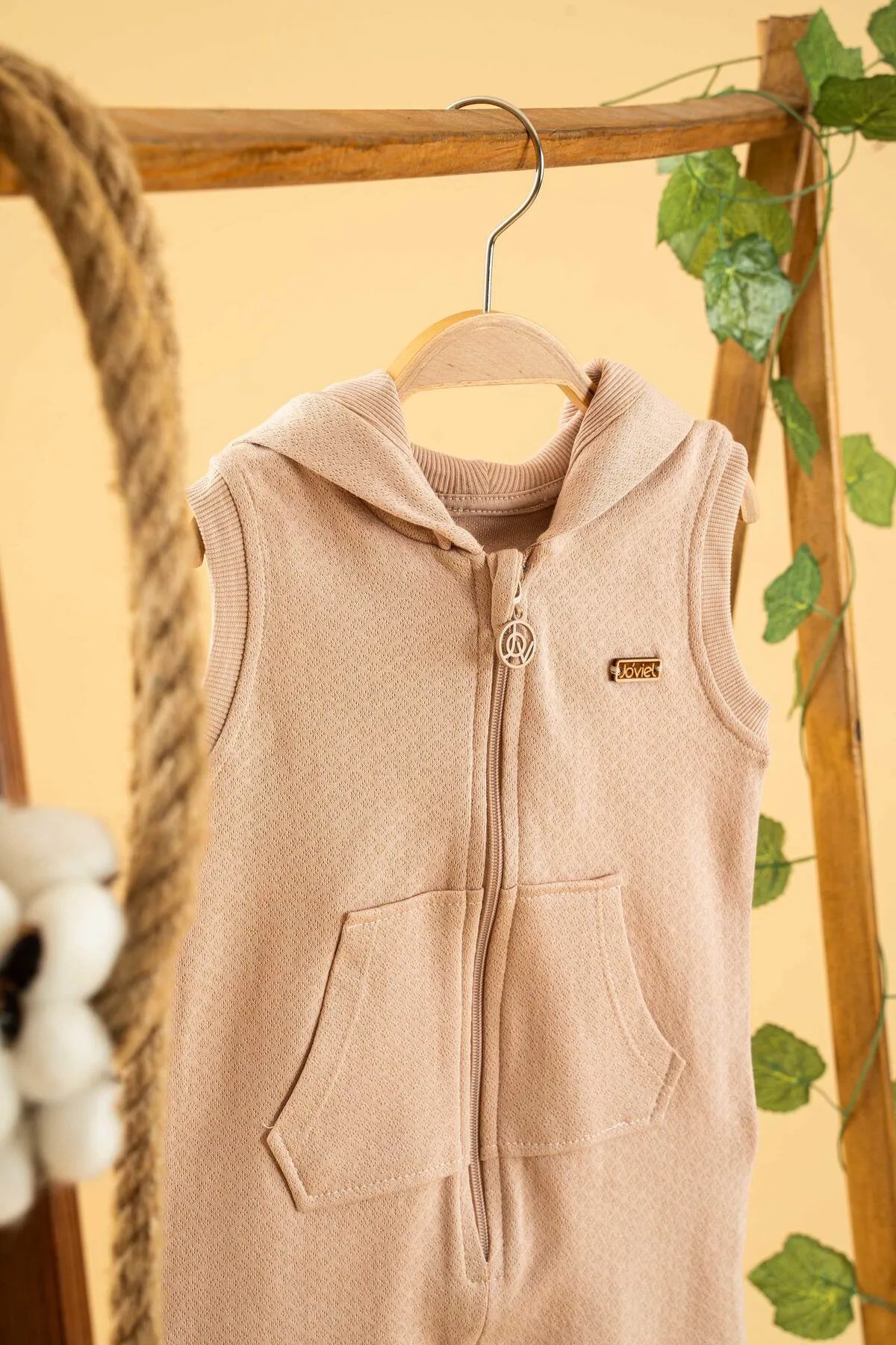 JOVİEL  Kız Erkek Bebek Çocuk Ten Kapüşonlu Rahat Tulum Pamuklu Trend Moda SLOPET
