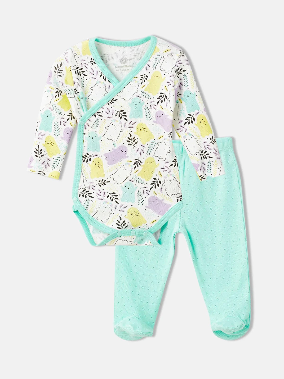Luggi Baby Yeşil V Yaka Desenli Bebek Pijama Takımı