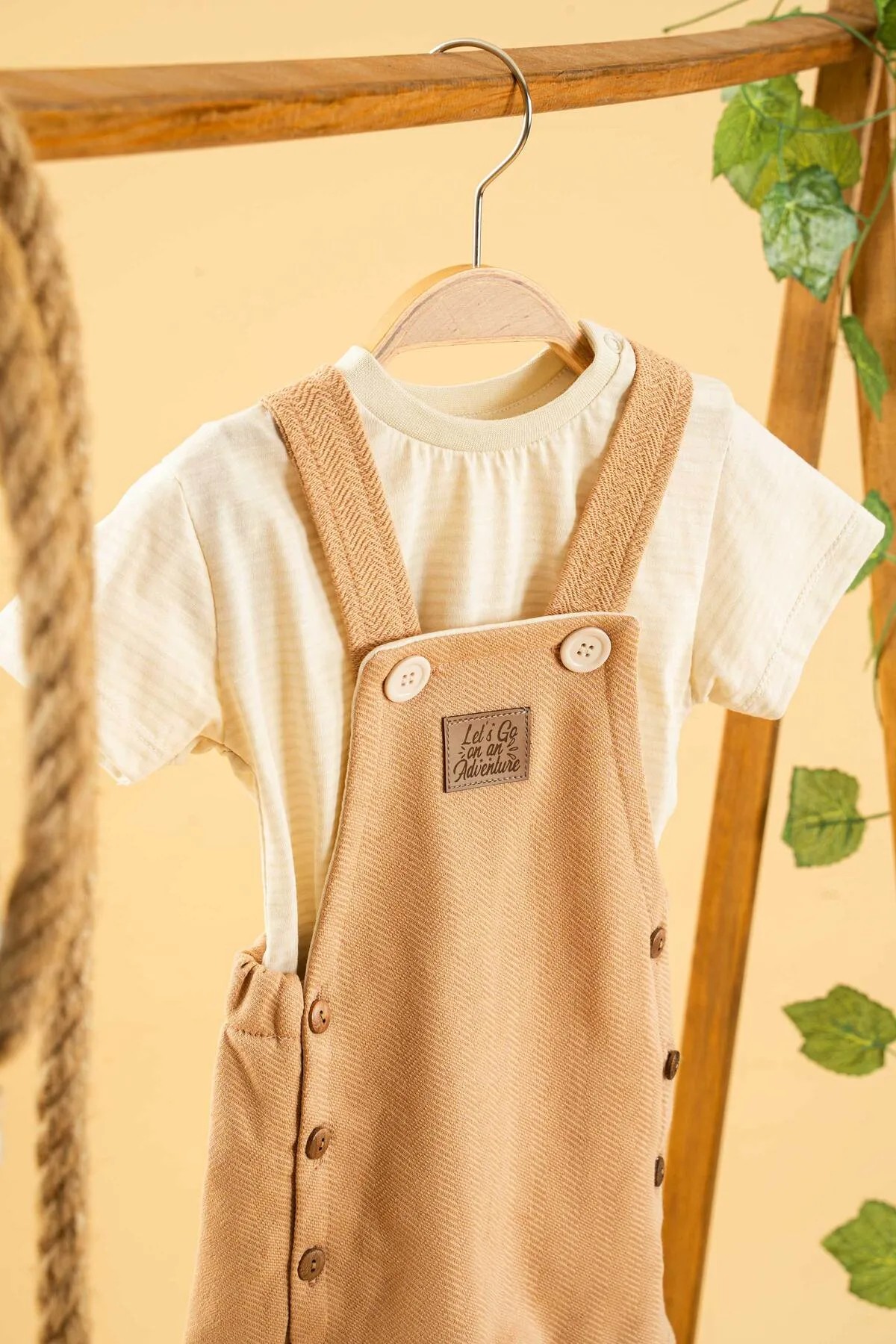 JOVİEL Bebek Bej 2'li Tulum Takım Natural Pamuklu Trend Moda Alt Üst Takım