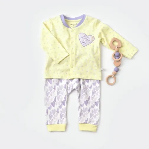 Bibaby Kız Organik Pijama Takımı Love You Baby Yellow Lavander