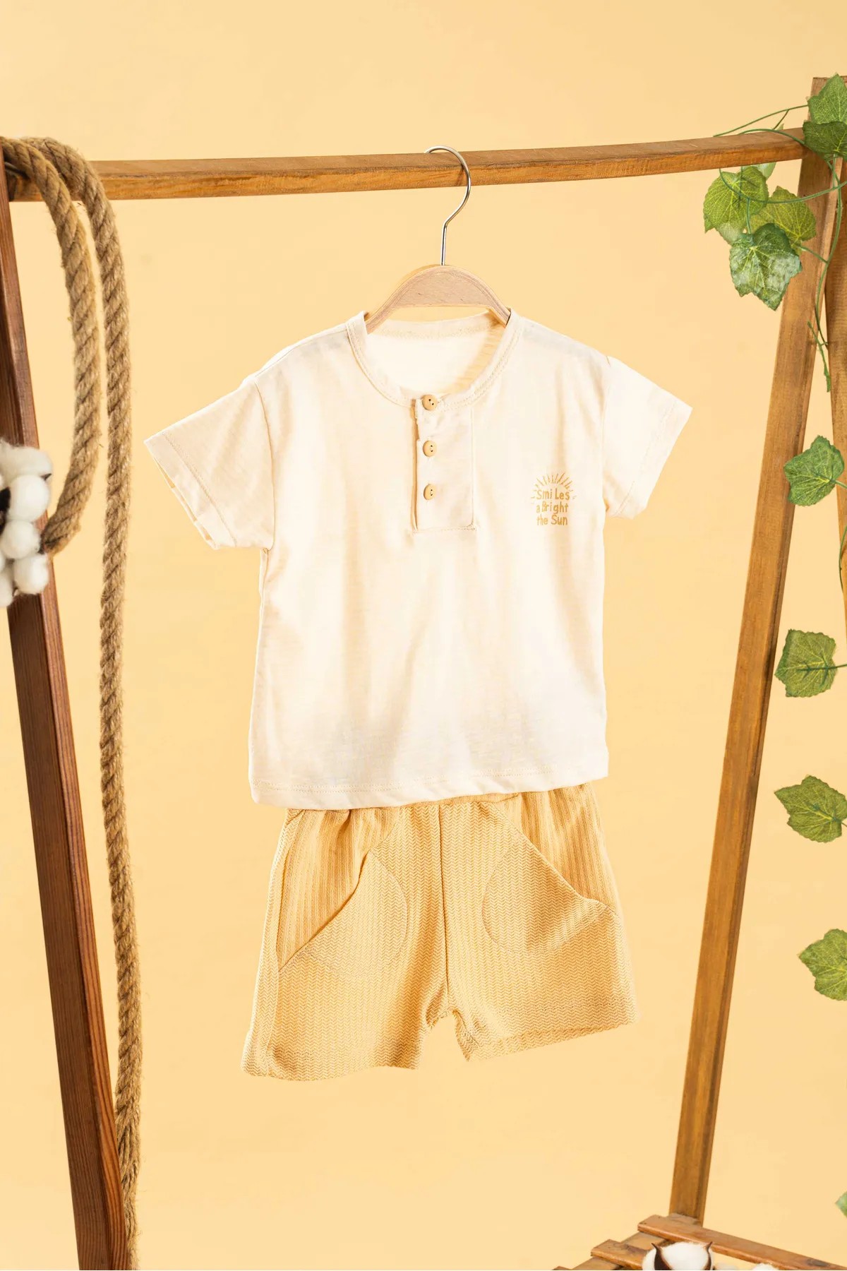 Erkek Bebek Çocuk Gri Şortlu Rahat Takım Natural Pamuklu Trend Moda Alt Üst Takım