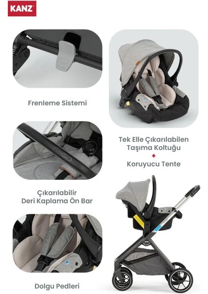  Kanz easyGo Ödüllü Travel Sistem Bebek Arabası Gri 