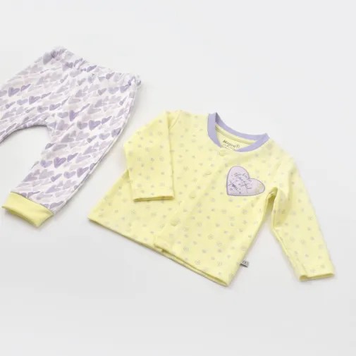 Bibaby Kız Organik Pijama Takımı Love You Baby Yellow Lavander