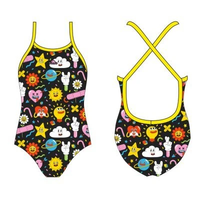 TURBO Kız Çocuk Mayo HAPPINESS Siyah