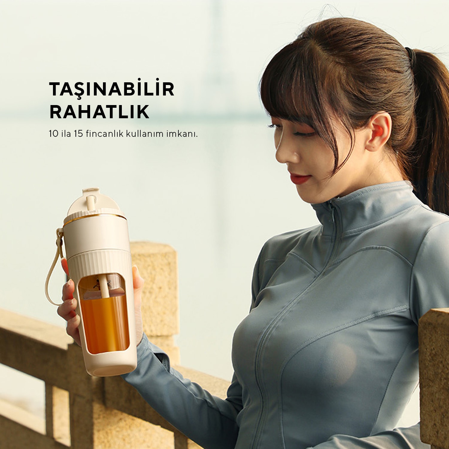 FR-BL0318 Taşınabilir Şarjlı 80 W 350ml Öğütücü Fonksiyonlu Krem Kişisel Smoothie Blender
