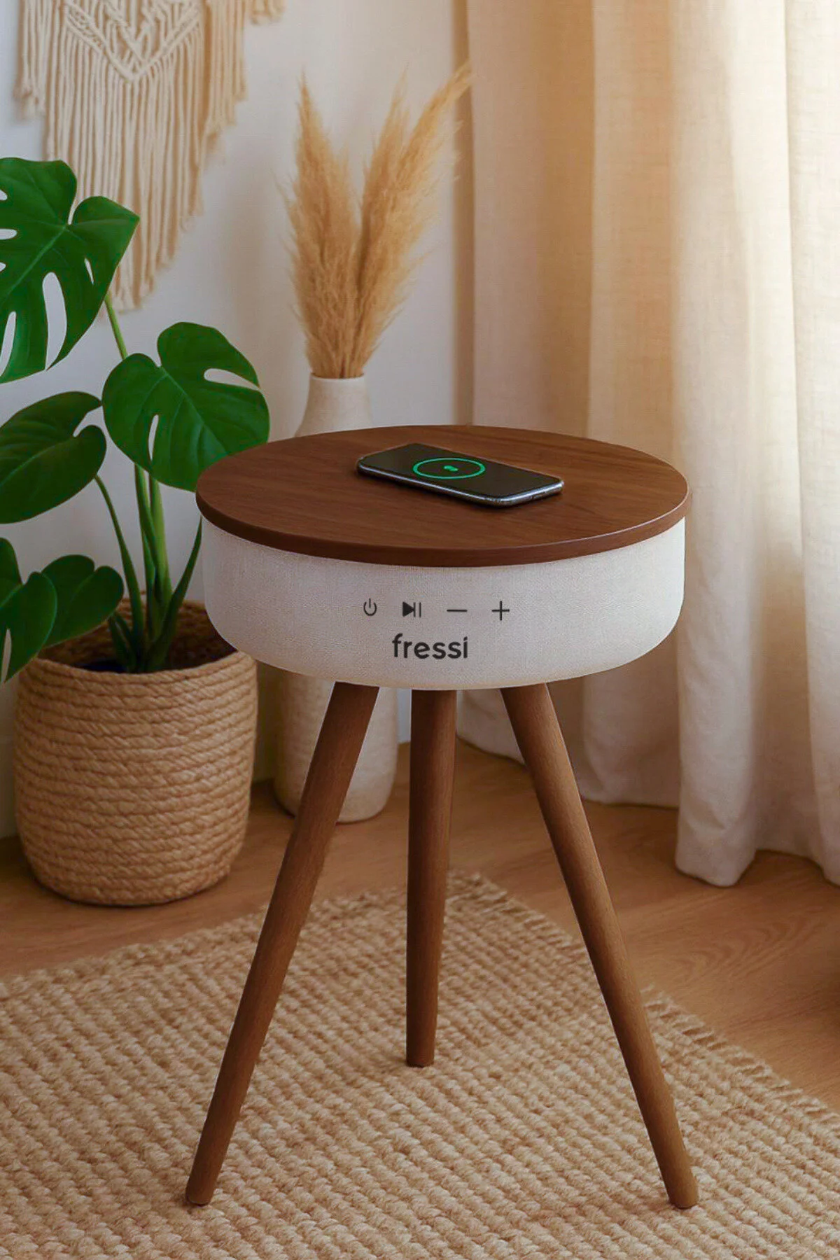 Bluetooth Hoparlör Hızlı Şarj Destekli Ahşap Ayaklı Kablolu Sehpa Speaker Fr-sh2502 Nature